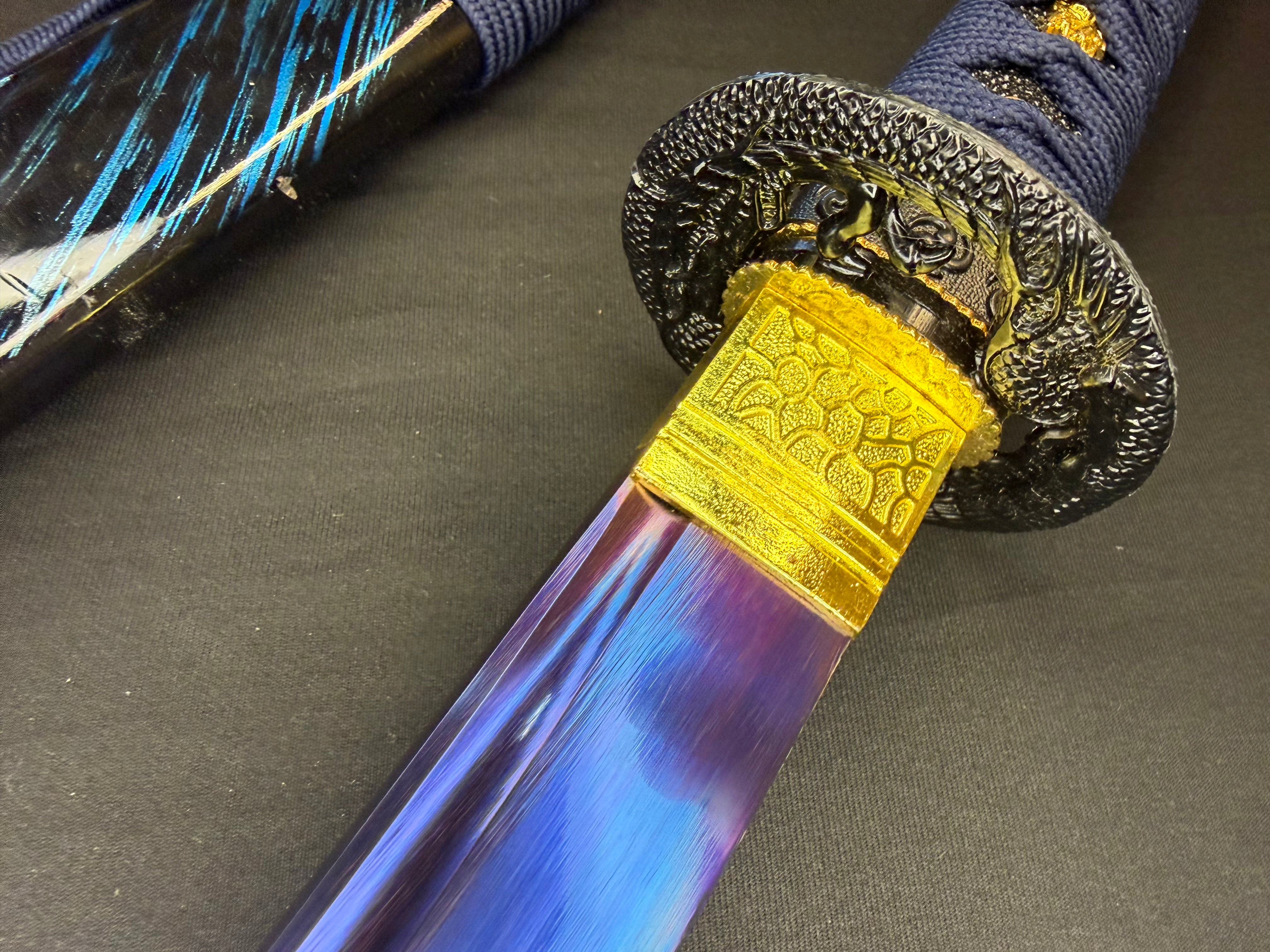 BLEMISHED Dragonspring Forge Katana - Blue Blazing Dragon 65Mn