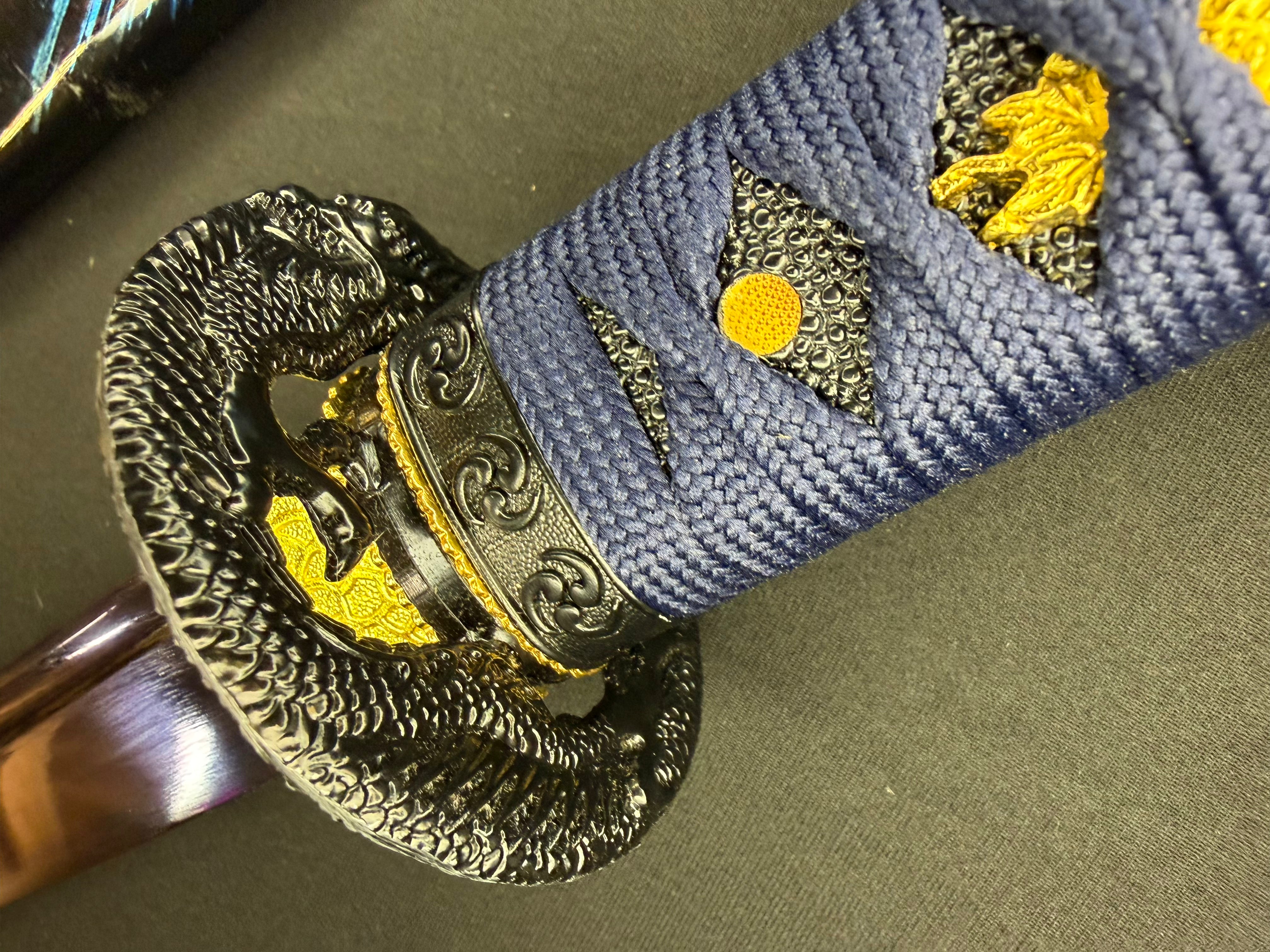 BLEMISHED Dragonspring Forge Katana - Blue Blazing Dragon 65Mn