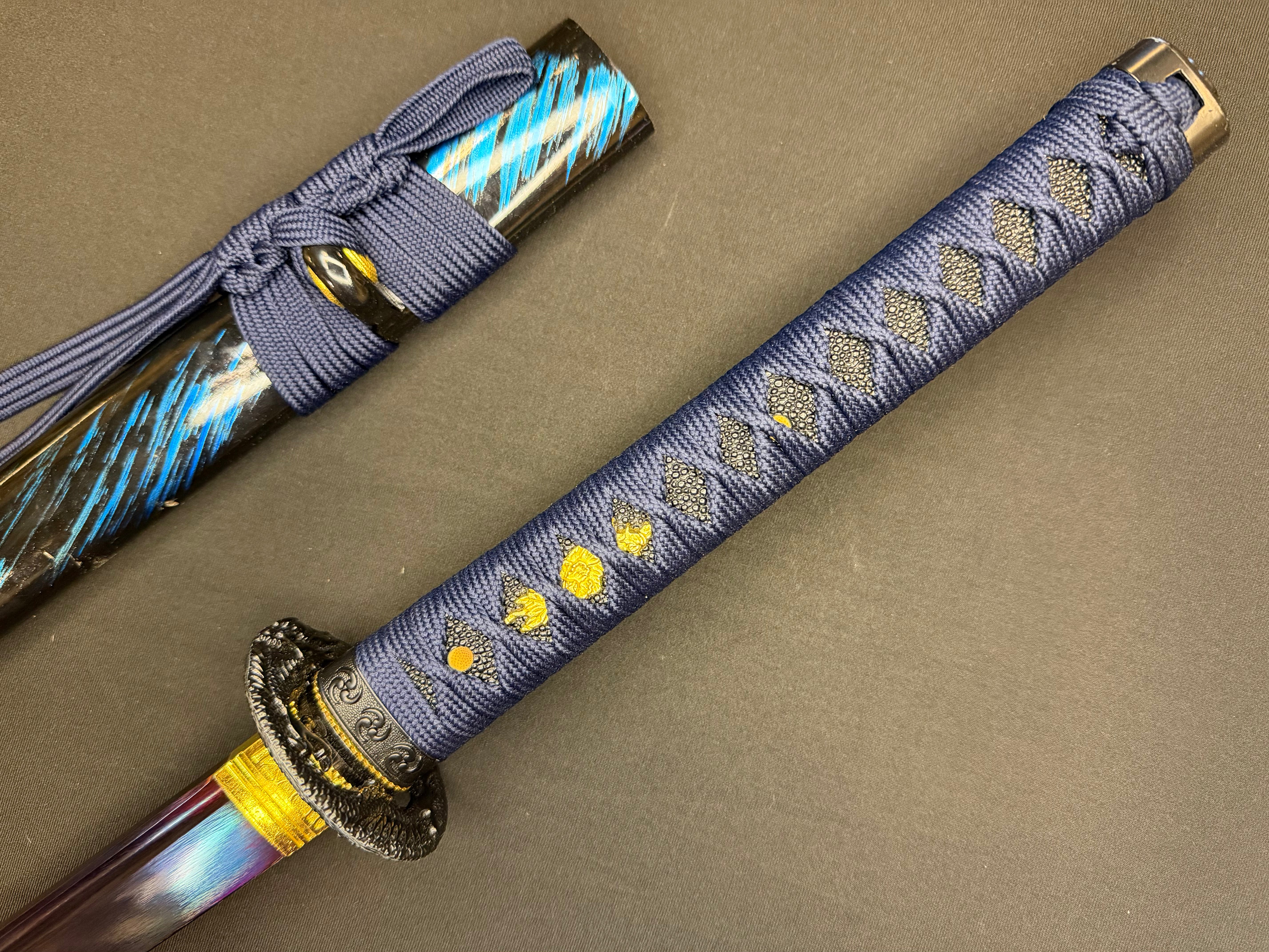 BLEMISHED Dragonspring Forge Katana - Blue Blazing Dragon 65Mn