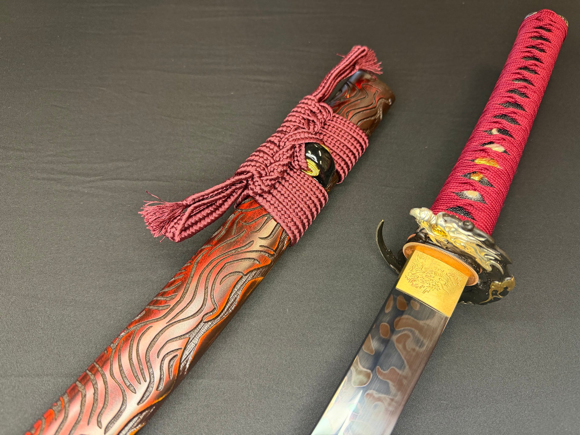 Phoenix Armory Katana - Black Dragonblade T10 Hitatsura Hamon