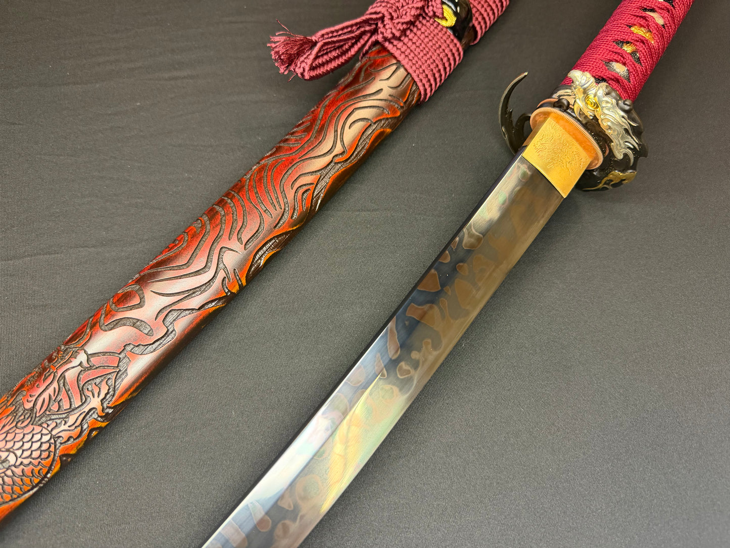 Phoenix Armory Katana -  Black Dragonblade T10 Hitatsura Hamon
