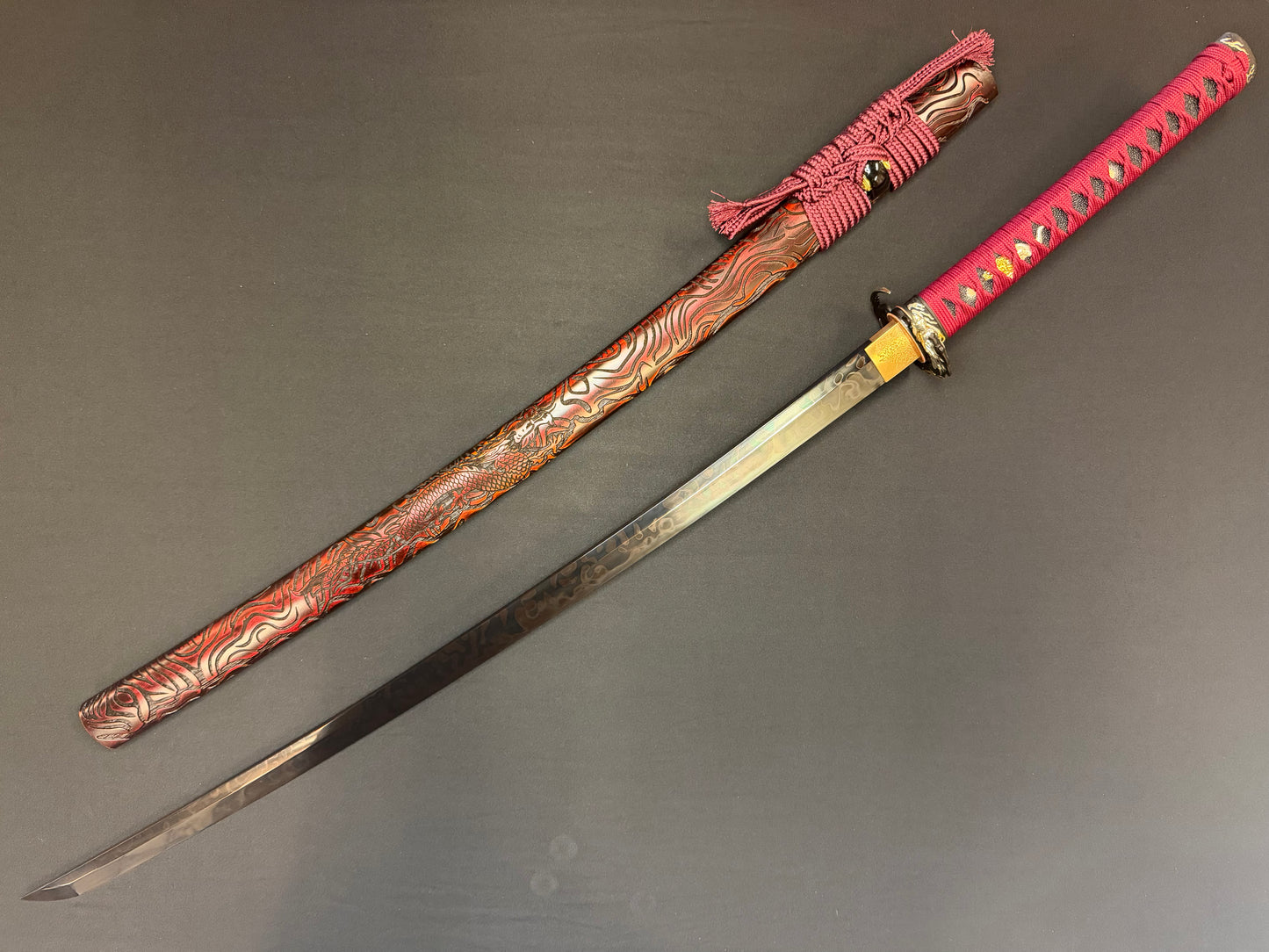 Phoenix Armory Katana -  Black Dragonblade T10 Hitatsura Hamon