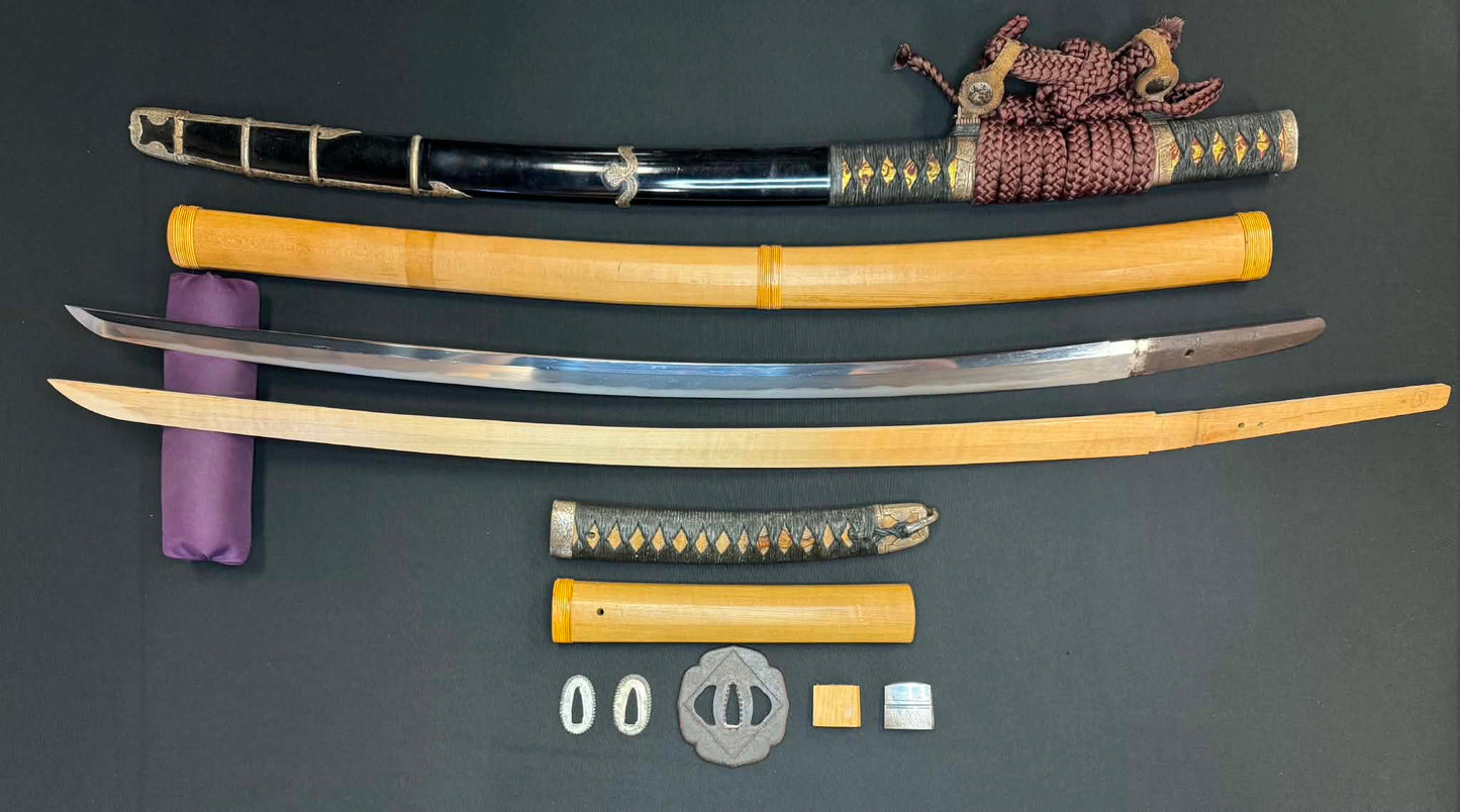 Antique Nihonto - POSSIBLE BATTLE DAMAGE Katana with Tachi Koshirae, signed Tsuguie (not verified)
