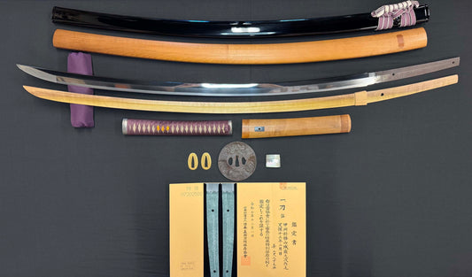 Antique Nihonto - Late Edo GIANT Katana with Koshirae, Signed Koshu Yori Katsuyamajo Minami Hisatsugu Saku Kore, Dated Tenpo 13 (1842) February, NBTHK Certified