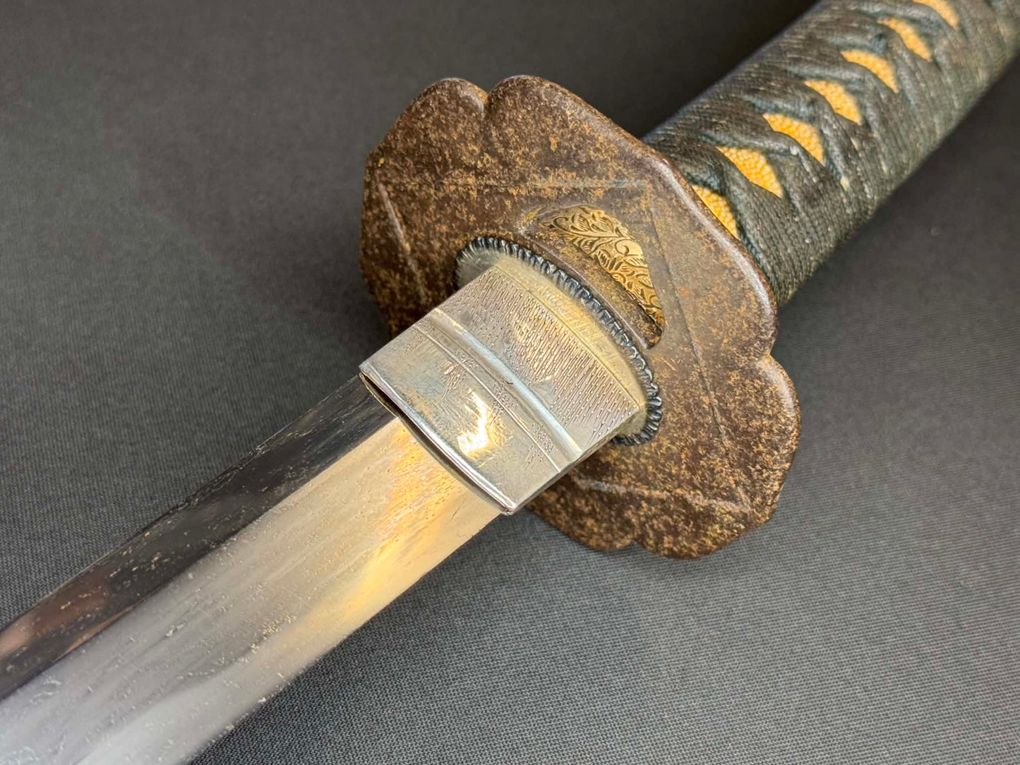 Antique Nihonto - POSSIBLE BATTLE DAMAGE Katana with Tachi Koshirae, signed Tsuguie (not verified)