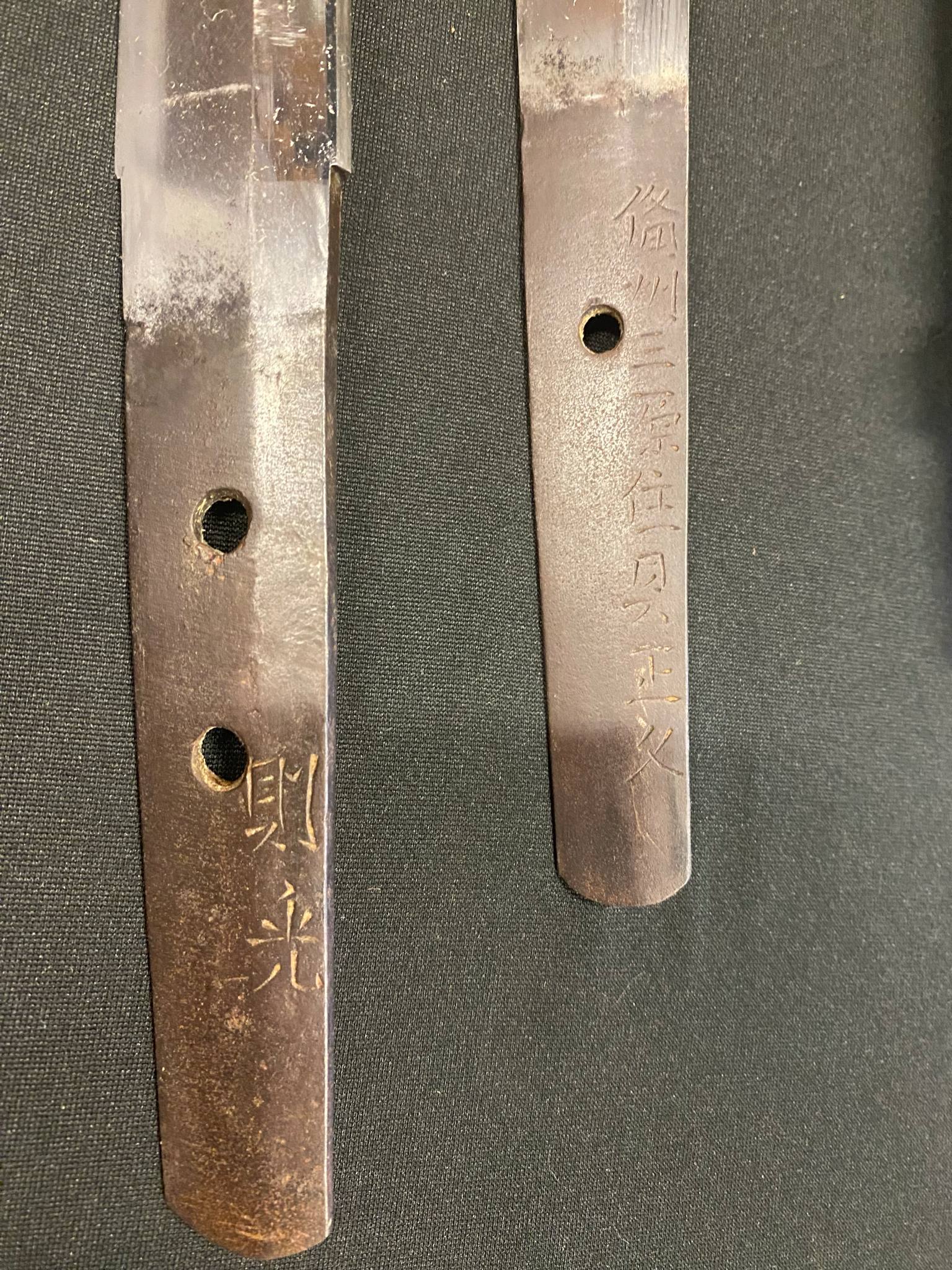 Antique Nihonto - Daishou Katateuchi Katana (Late Muromachi, signed Norimitsu) and Wakizashi (Late Muromachi, signed Bishu Mihara Ju Kai Masahisa) (neither verified)