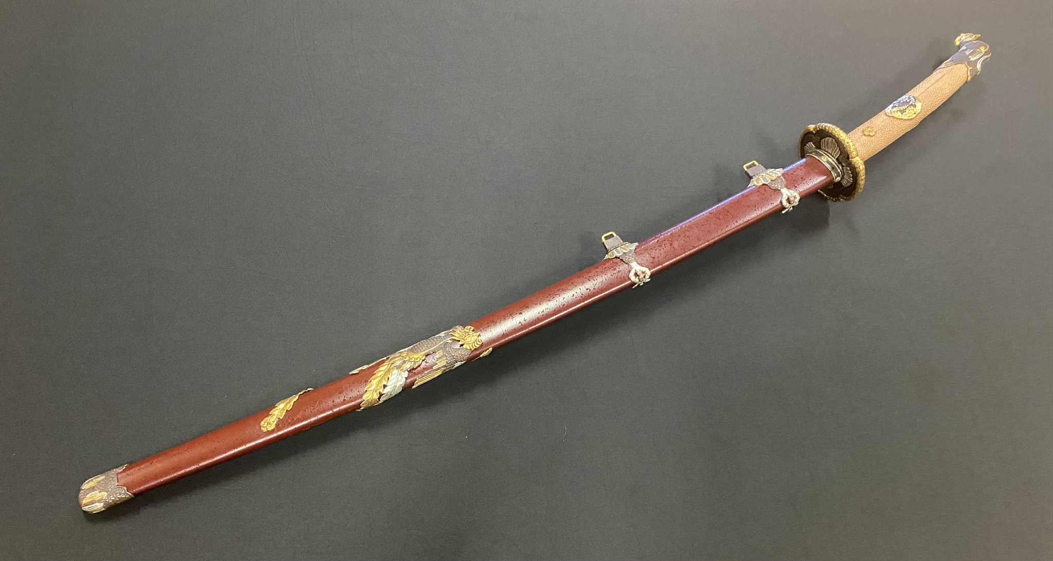 MASTERWORK Legacy Steel Phoenix Head Tachi - Kogarasu Sanmai folded tamahagane)orishigane, clay tempered, 3-shade polish