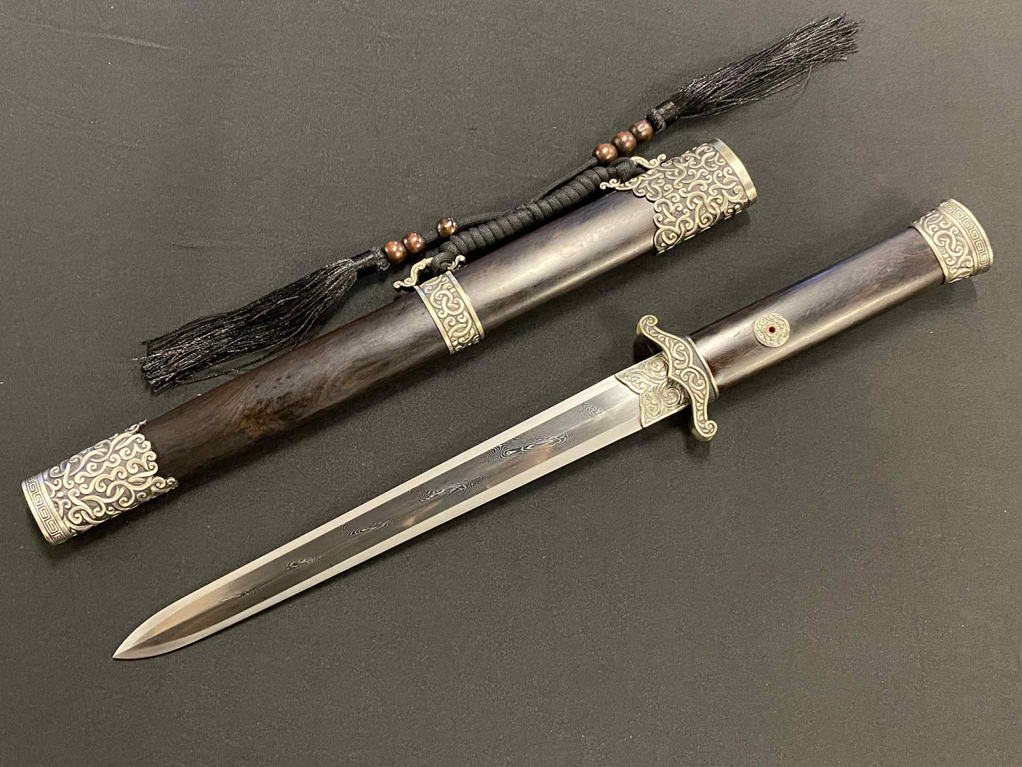 Eight Face Dagger - Ebony Scroll - Damascus