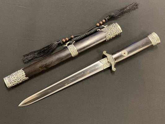 Eight Face Dagger - Ebony Scroll - Damascus