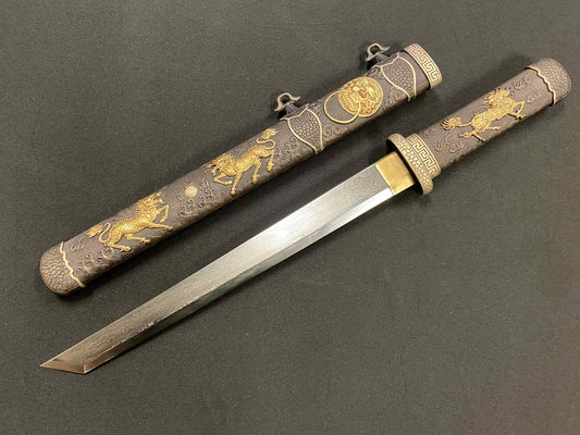 Tang Dagger - Gold Kirin - Damascus