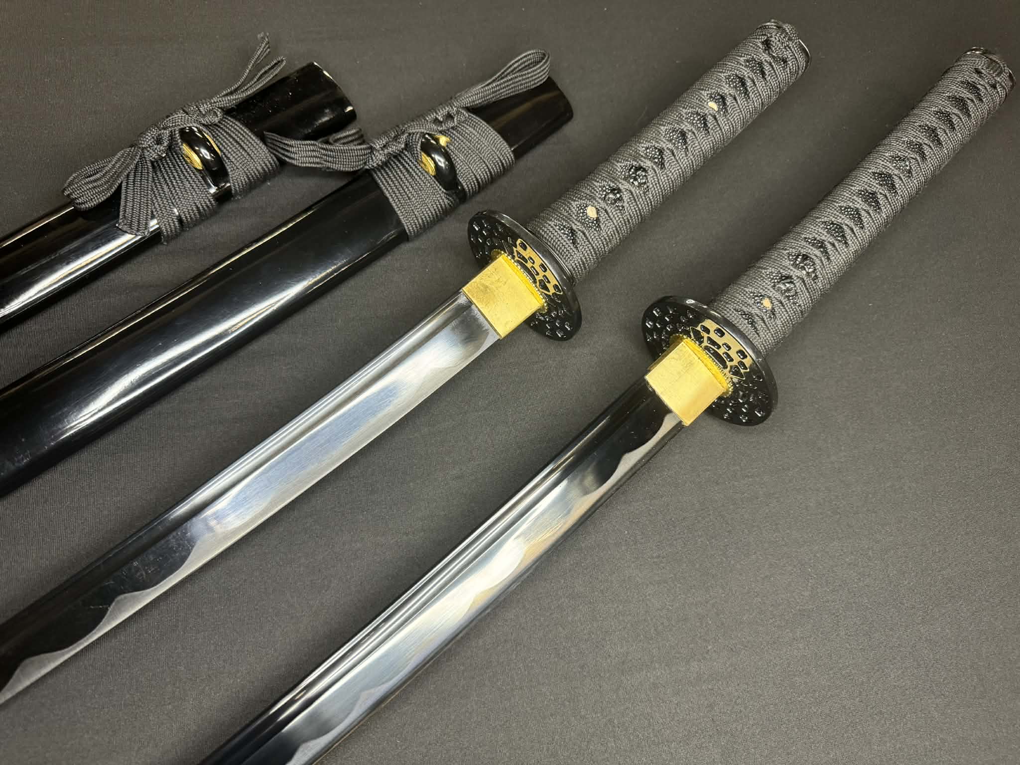 2-sword set Phoenix Armory Katana Wakizashi Daishou - 65mn Black Blade