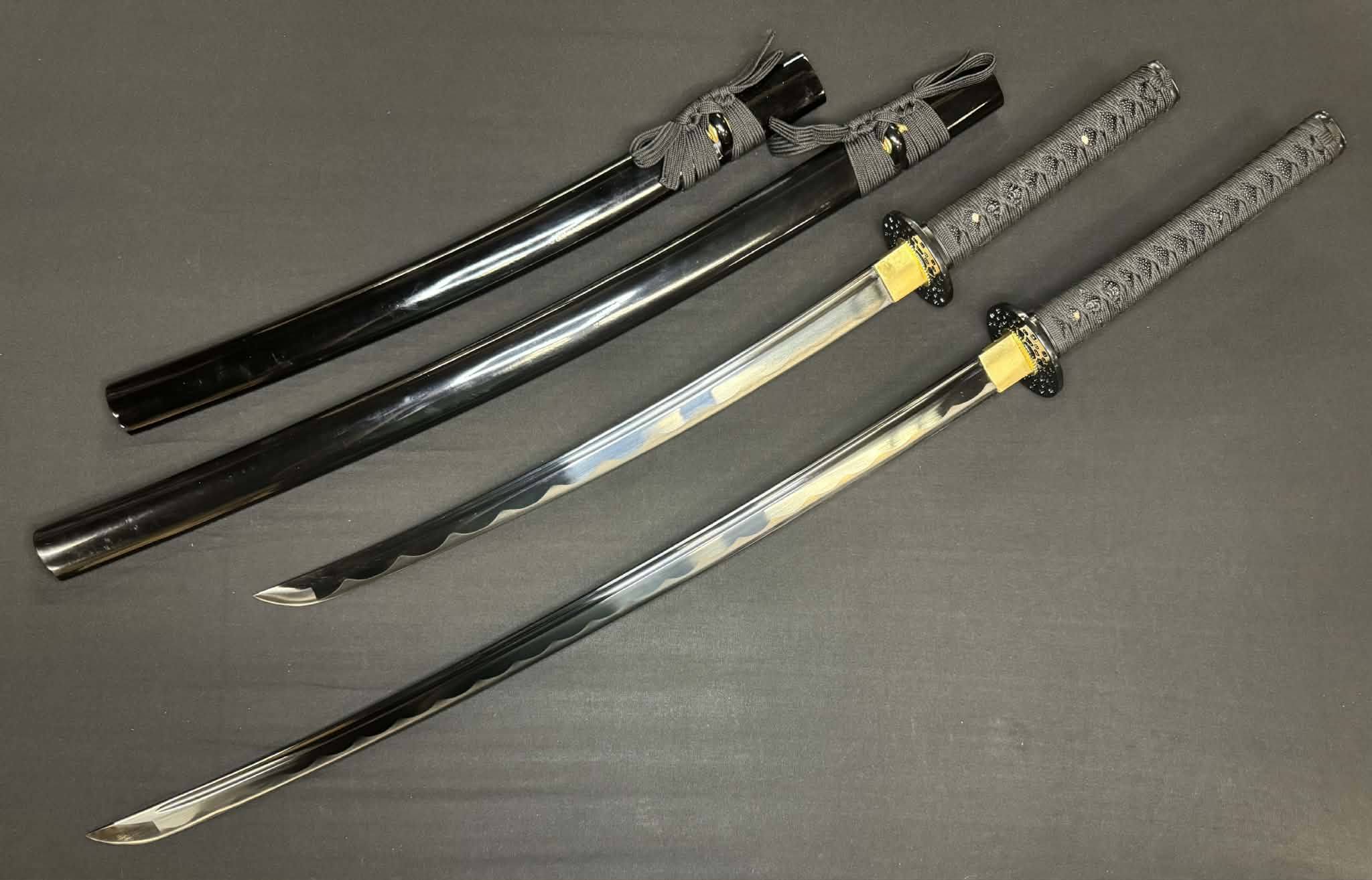 2-sword set Phoenix Armory Katana Wakizashi Daishou - 65mn Black Blade
