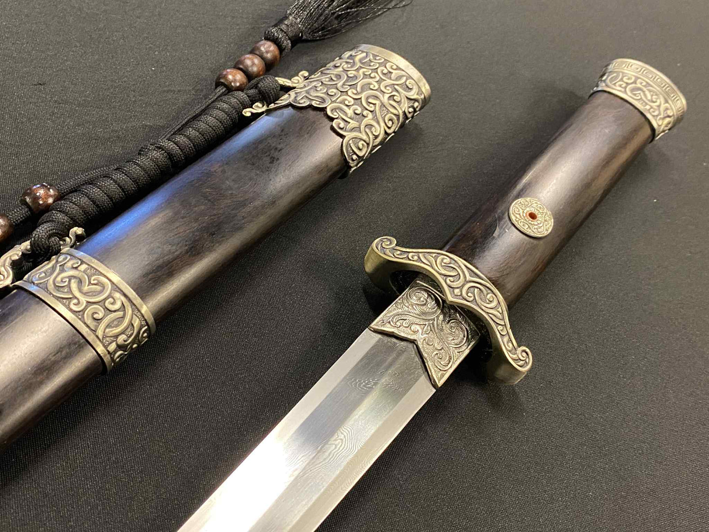 Eight Face Dagger - Ebony Scroll - Damascus