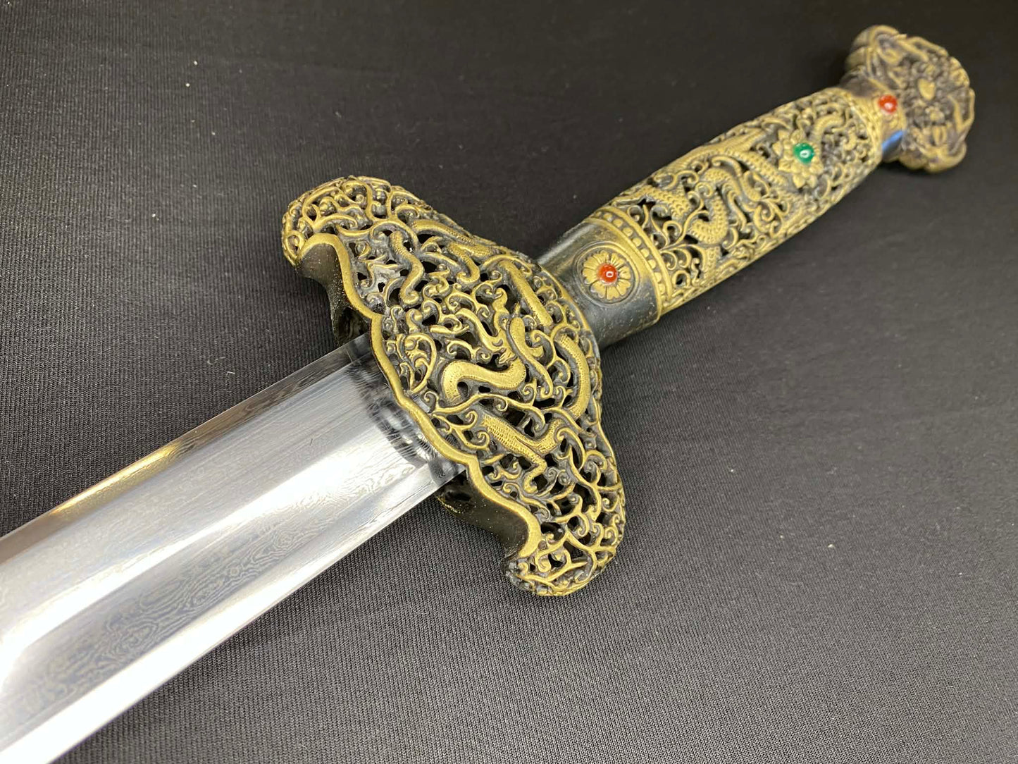 Phoenix Armory Qing Jian - Imperial Dragon -  four-face Damascus, Brass fittings