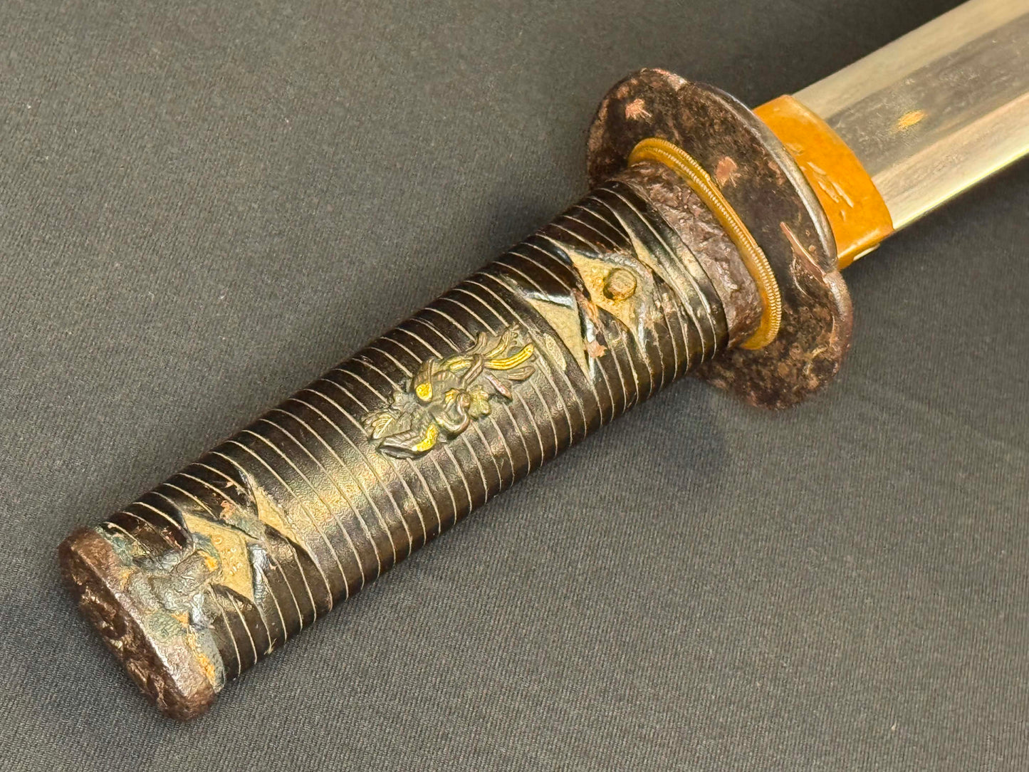 Antique Nihonto - WIDE Naginata Naoshi Wakizashi in Koshirae, signed Chikushu Ju Sa (unverified)