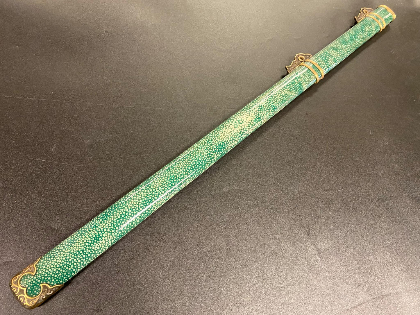 Pre-Owned Lattice Tang Dao - Damascus, Brass fittings