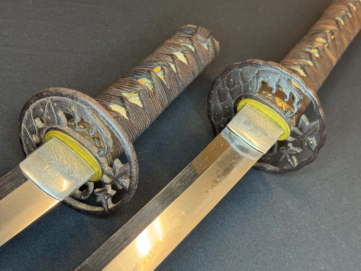 Antique Nihonto - Daishou with Koshirae. Wakizashi Signed Omi No Kuni Fujiwara Norihiro, Katana signed Bitchu no Kami Tachibana Yasuhiro, NBTHK certified