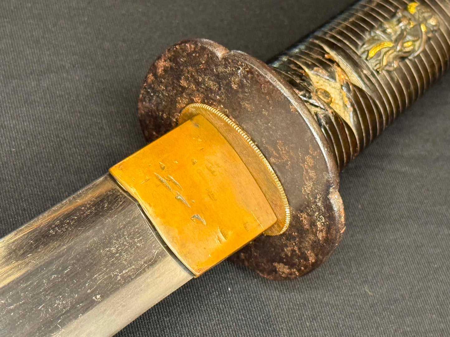 Antique Nihonto - WIDE Naginata Naoshi Wakizashi in Koshirae, signed Chikushu Ju Sa (unverified)