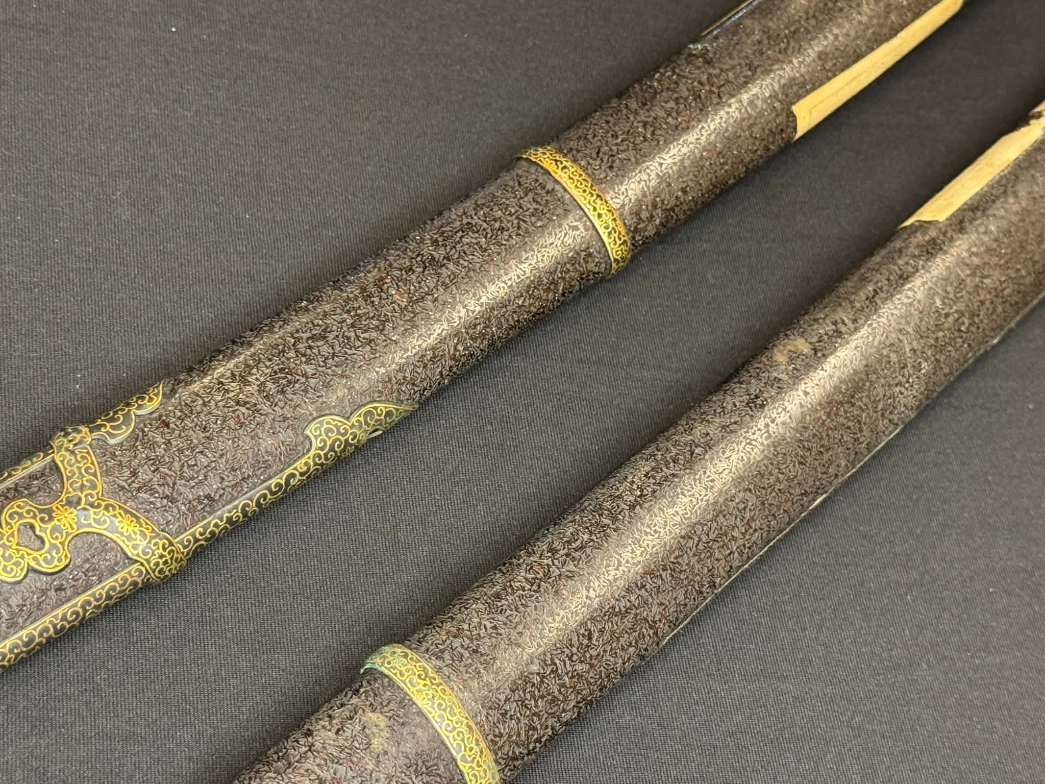 Antique Nihonto - Daishou Katana (NBTHK attributed to Fujiwara Takada) and Wakizashi (NBTHK attributed to Echizen Seki) in Handachi Koshirae