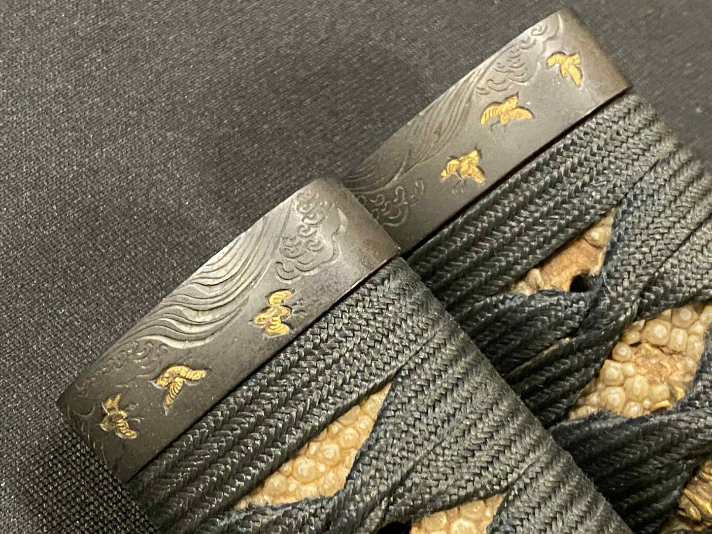 Antique Nihonto - Daishou Katana (Late Muromachi, red lacquer signature of Yoshikage) and Wakizashi (Late Muromachi, signed Kanefusa Masaie) (neither verified) with Koshirae