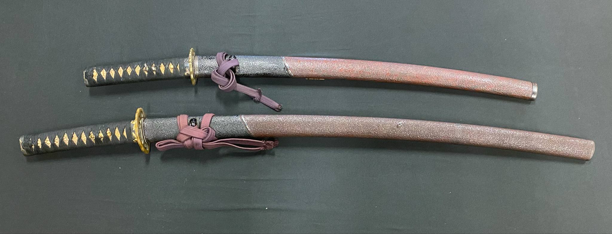 Antique Nihonto - Daishou Katateuchi Katana (Late Muromachi, signed Norimitsu) and Wakizashi (Late Muromachi, signed Bishu Mihara Ju Kai Masahisa) (neither verified)