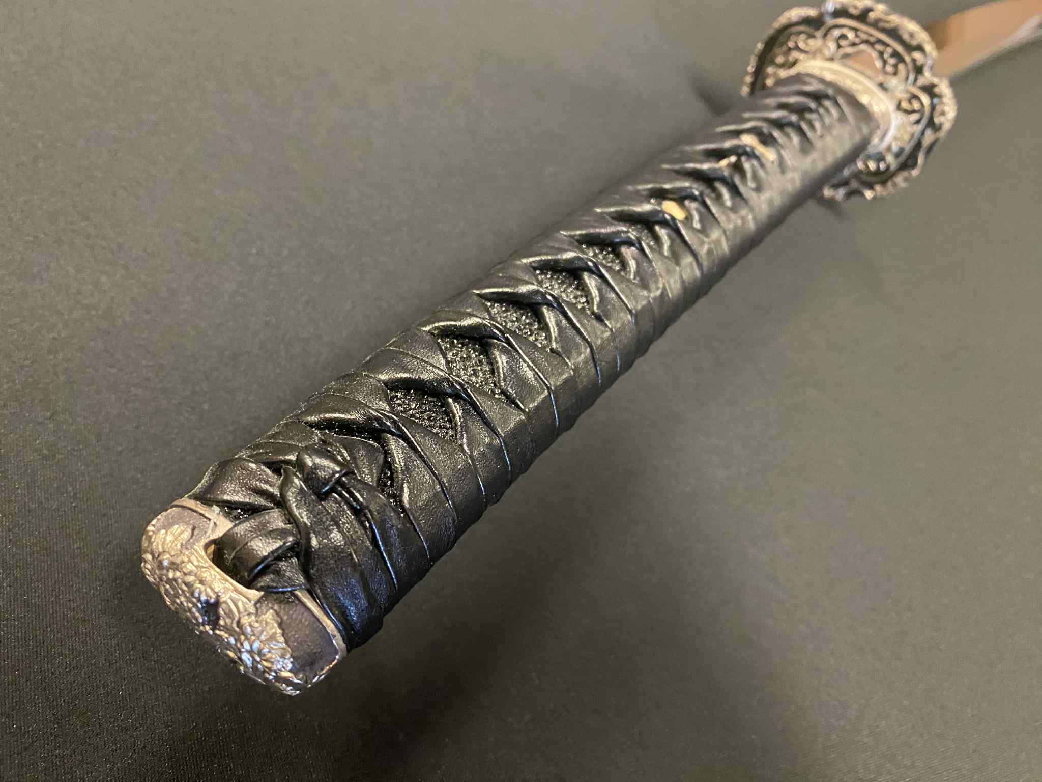 Phoenix Armory Katana - Spring Arch - deep sori, T10 Clay Tempered Choji hamon, Brass Fittings