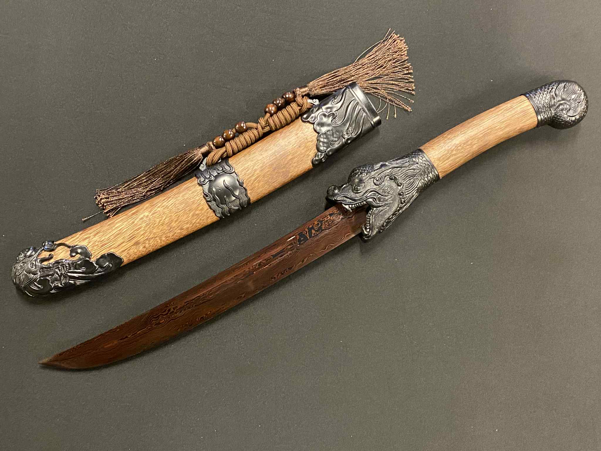 Dao Dagger - Fire Dragon Red Damascus Steel