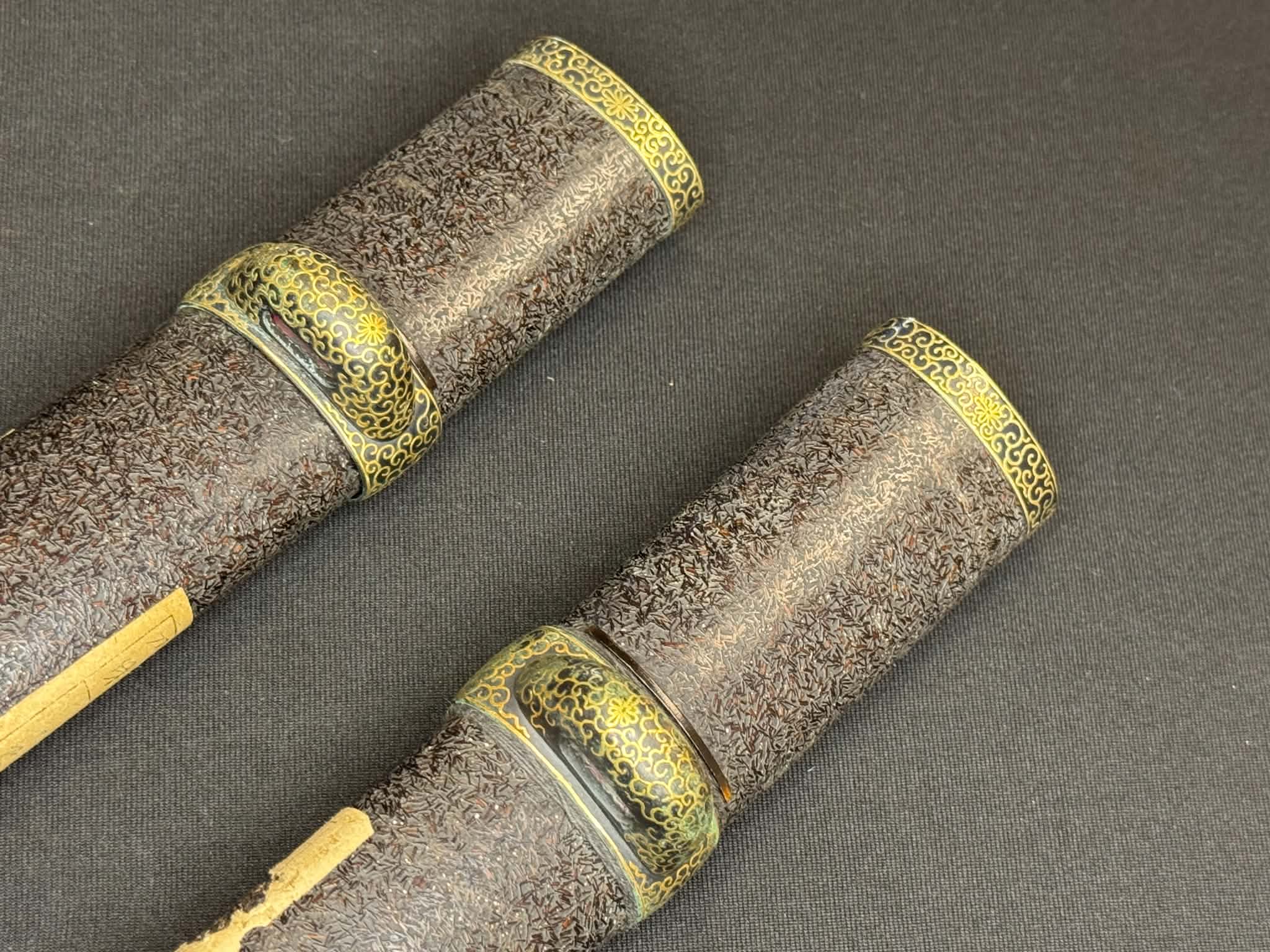 Antique Nihonto - Daishou Katana (NBTHK attributed to Fujiwara Takada) and Wakizashi (NBTHK attributed to Echizen Seki) in Handachi Koshirae