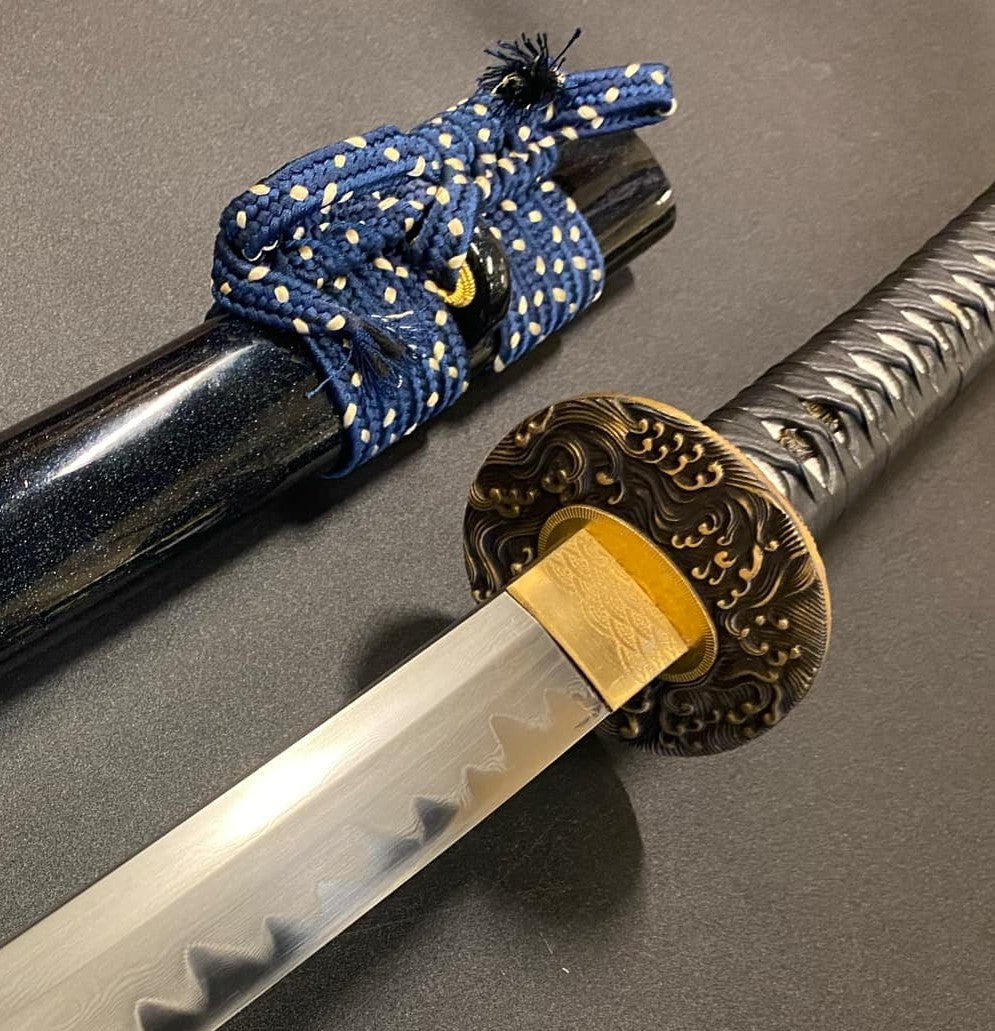 Bohihyu Katana- Navy Wave - Folded Steel, Clay-Tempered