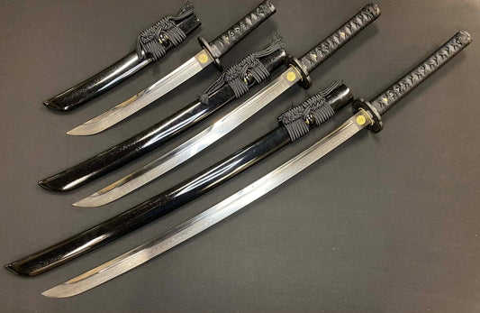 3-sword set Phoenix Armory Naginata Naoshi - Night Chrysanthemum - T10 Clay Tempered Black