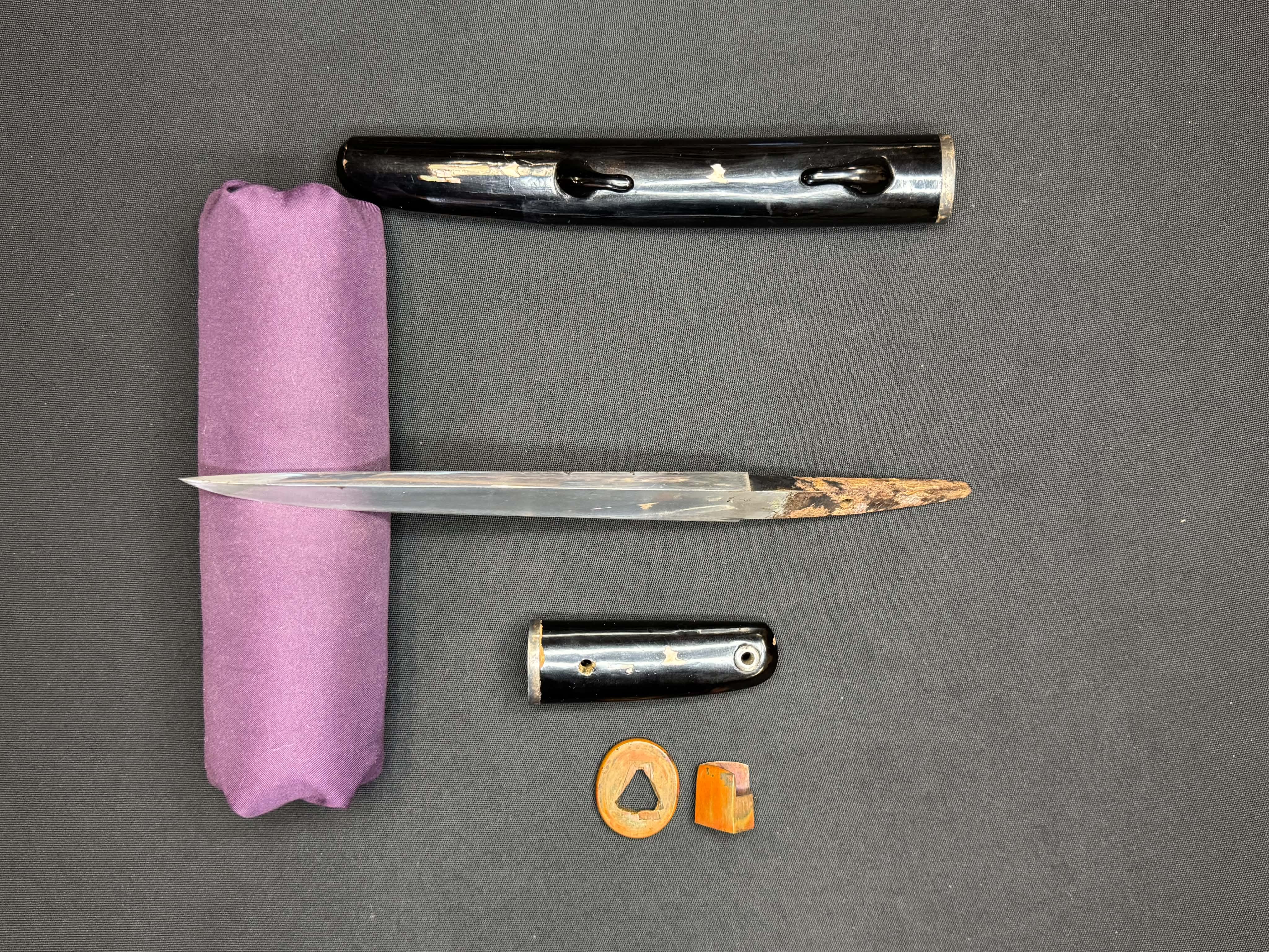 Antique Nihonto - Early Edo (400 years old,) thiccc Yoroi Doshi Armor Piercer Tanto in koshirae, Dated Keicho 9 (1604)
