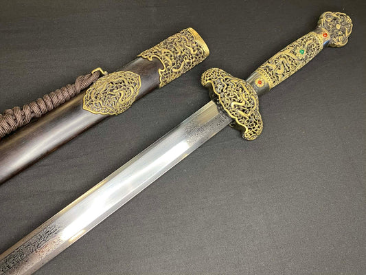 Phoenix Armory Qing Jian - Imperial Dragon -  four-face Damascus, Brass fittings