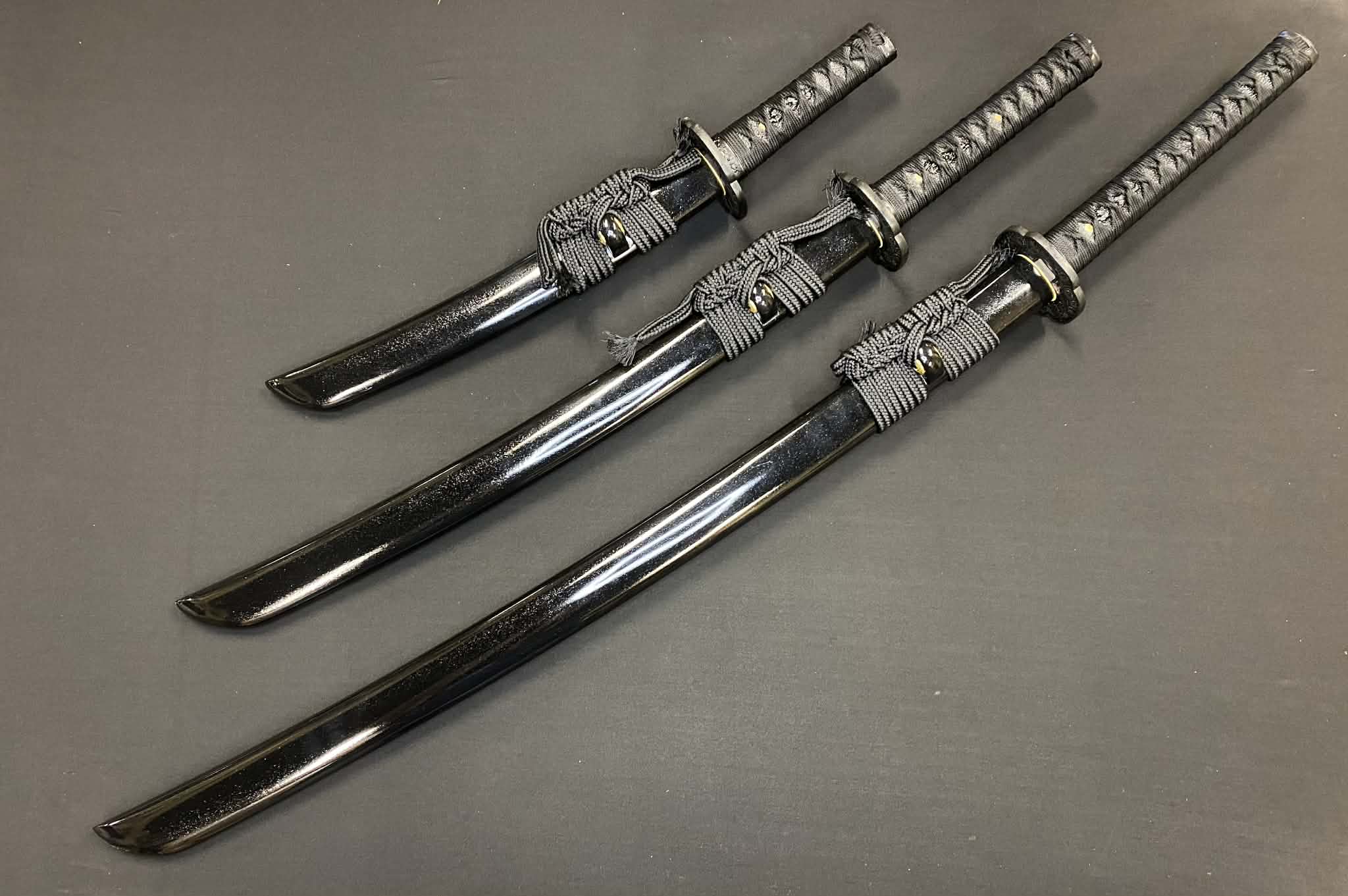 3-sword set Phoenix Armory Naginata Naoshi - Night Chrysanthemum - T10 Clay Tempered Black