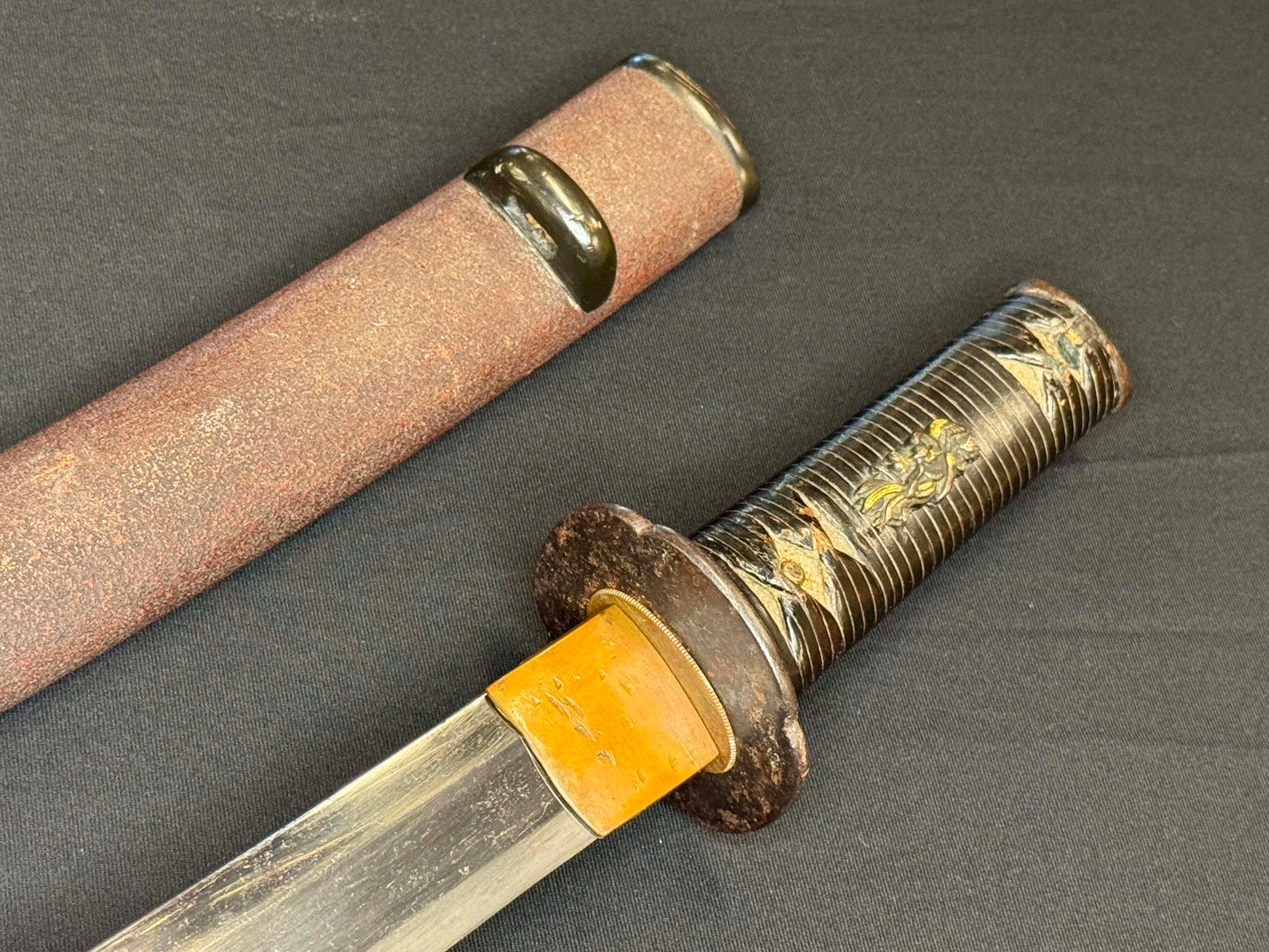 Antique Nihonto - WIDE Naginata Naoshi Wakizashi in Koshirae, signed Chikushu Ju Sa (unverified)
