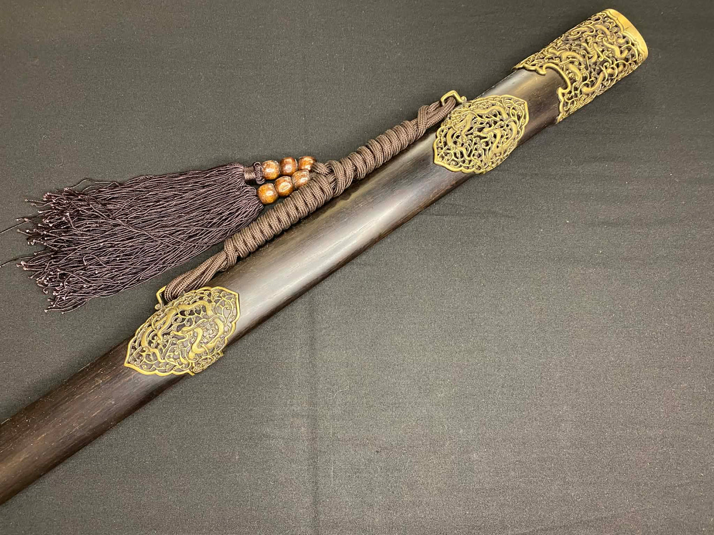 Phoenix Armory Qing Jian - Imperial Dragon -  four-face Damascus, Brass fittings