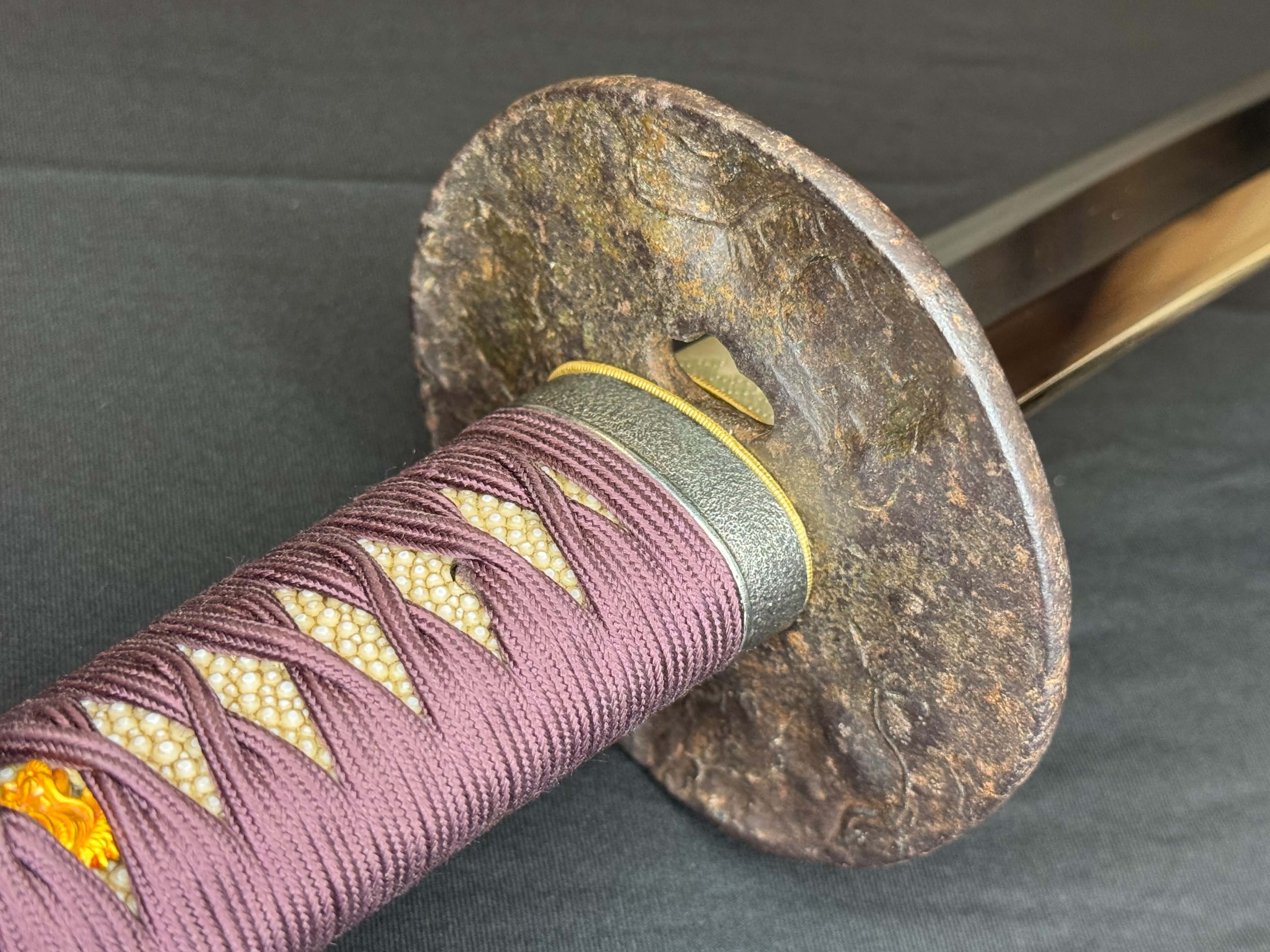Antique Nihonto - Late Edo GIANT Katana with Koshirae, Signed Koshu Yori Katsuyamajo Minami Hisatsugu Saku Kore, Dated Tenpo 13 February, NBTHK Certified