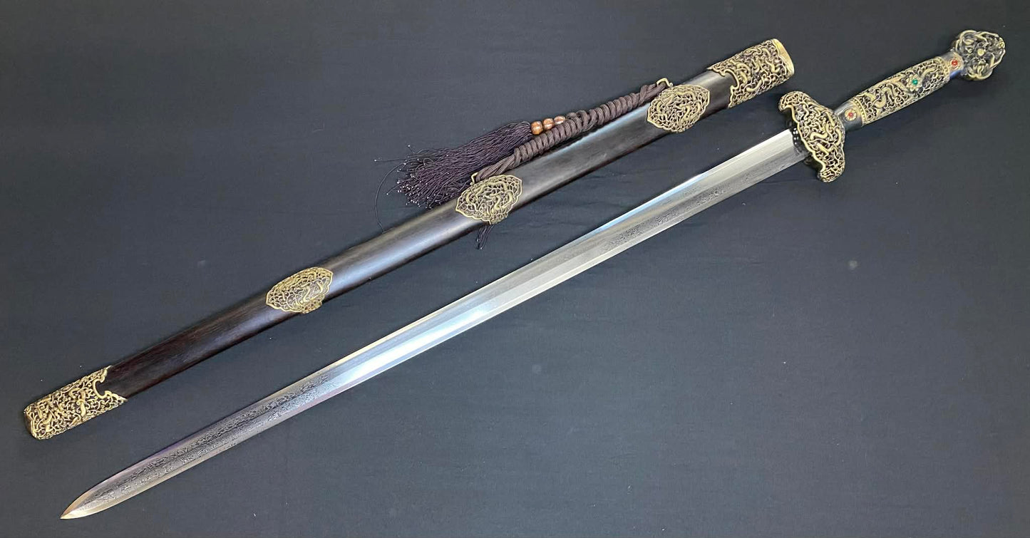 Phoenix Armory Qing Jian - Imperial Dragon -  four-face Damascus, Brass fittings