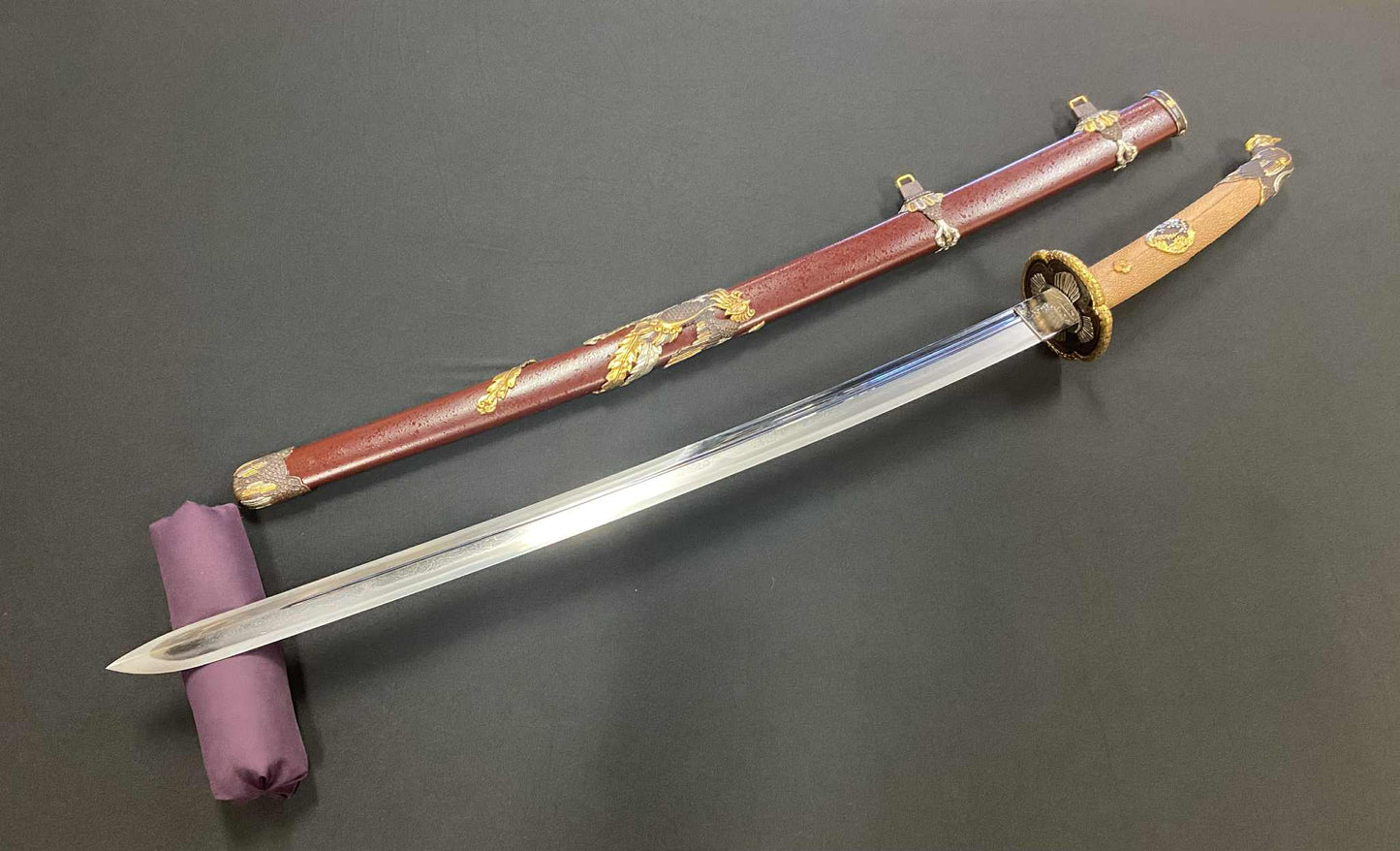 MASTERWORK Legacy Steel Phoenix Head Tachi - Kogarasu Sanmai folded tamahagane)orishigane, clay tempered, 3-shade polish