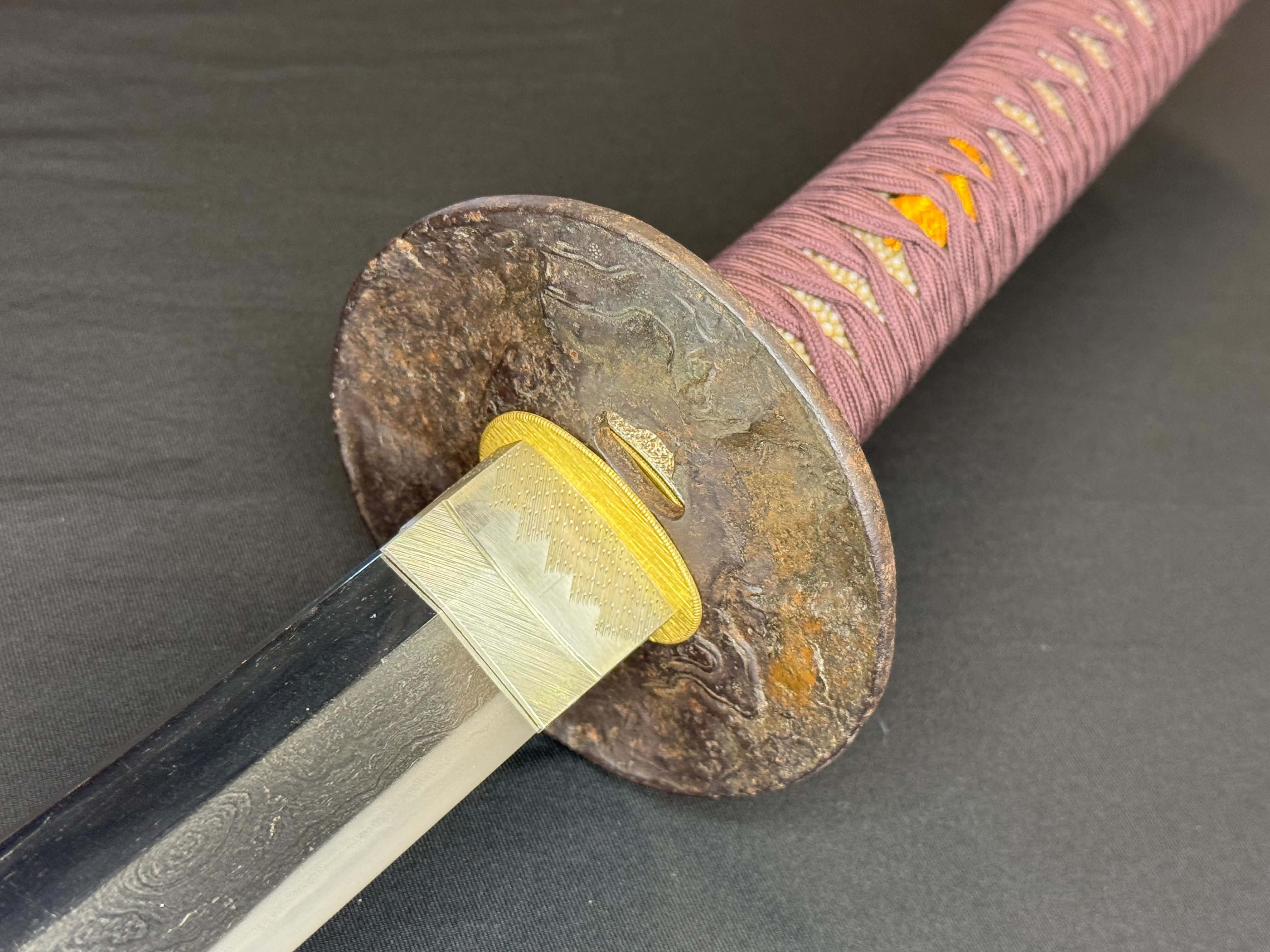 Antique Nihonto - Late Edo GIANT Katana with Koshirae, Signed Koshu Yori Katsuyamajo Minami Hisatsugu Saku Kore, Dated Tenpo 13 February, NBTHK Certified
