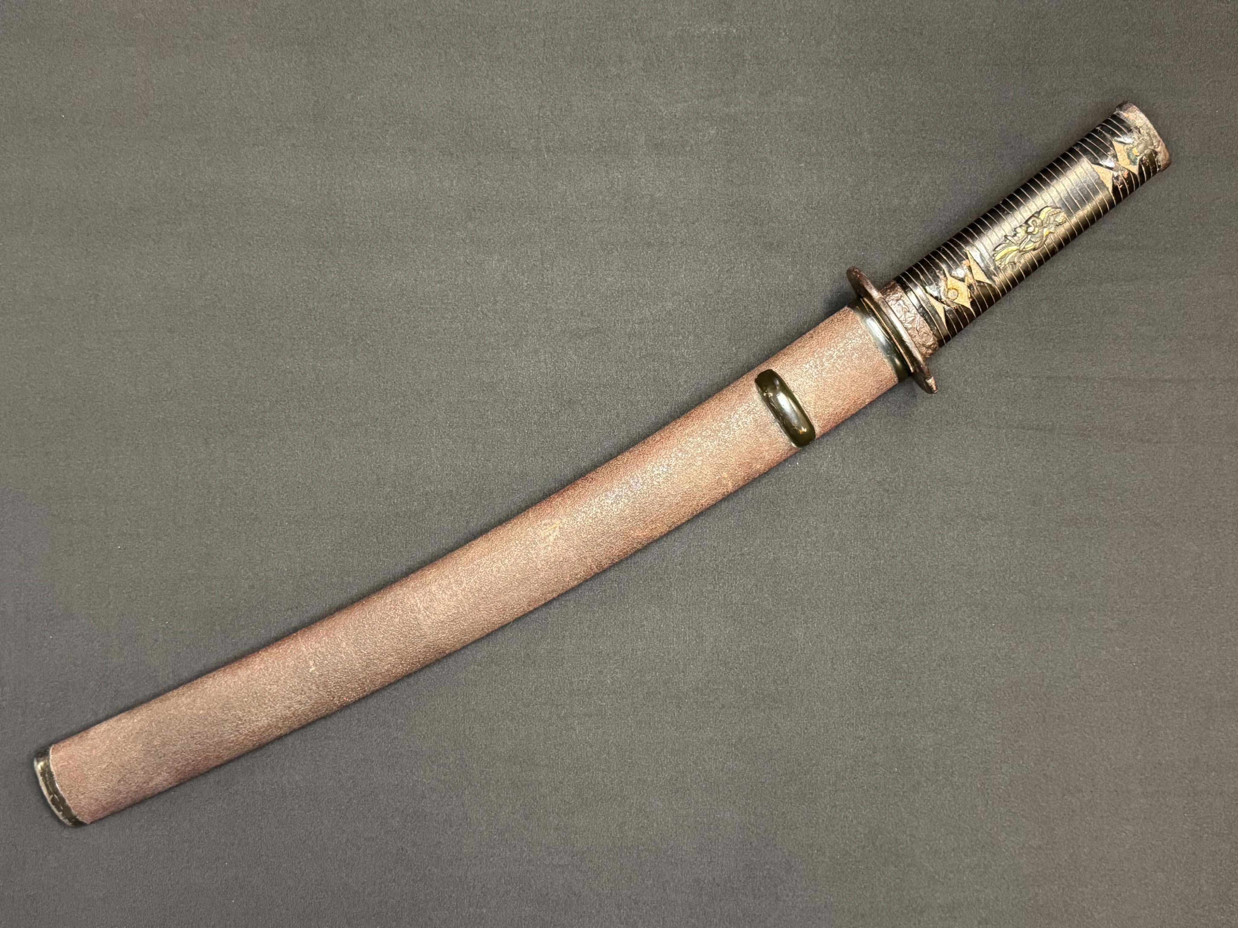 Antique Nihonto - WIDE Naginata Naoshi Wakizashi in Koshirae, signed Chikushu Ju Sa (unverified)