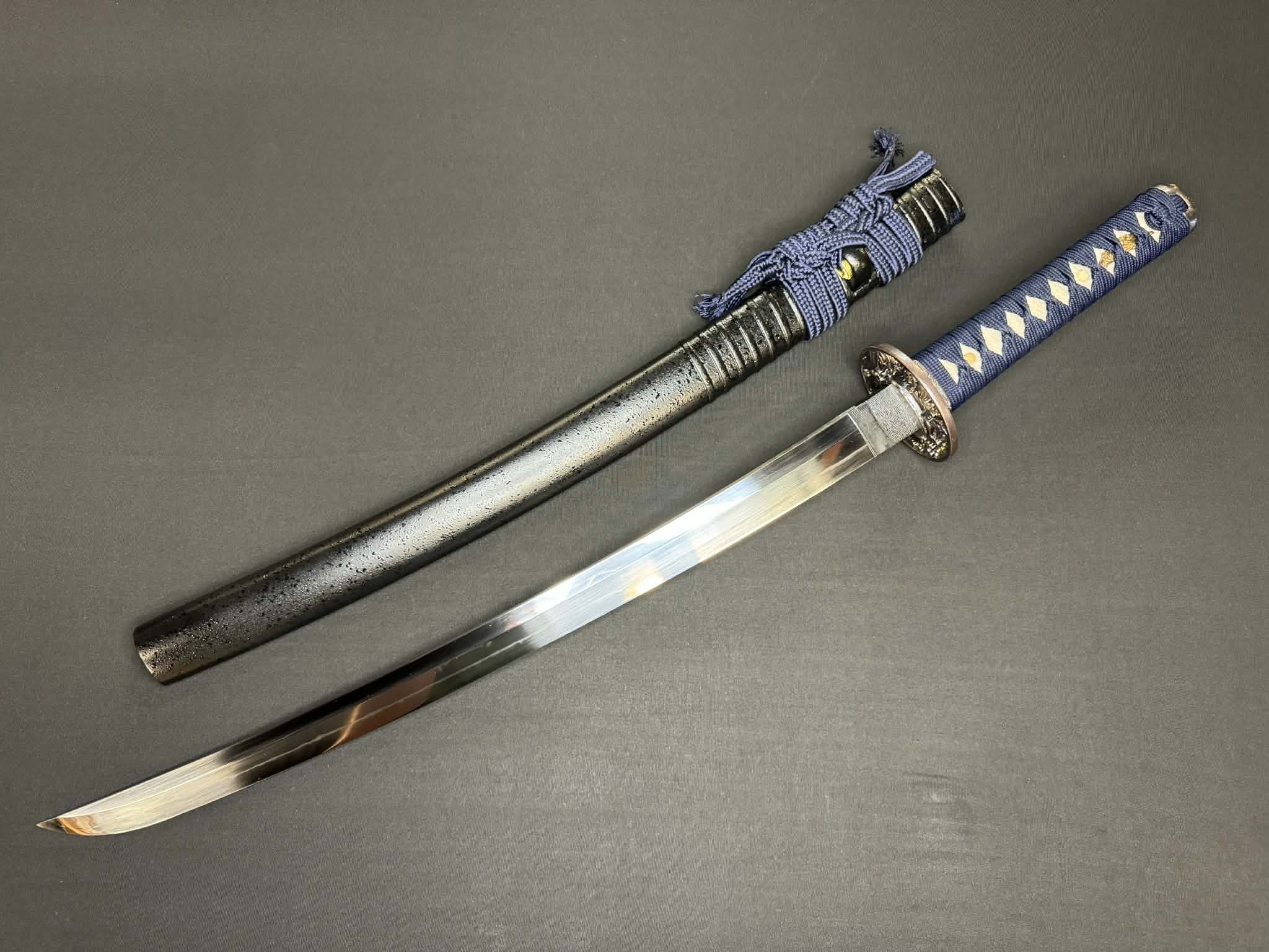 Legacy Steel Night Storm Iris Reaper Wakizashi  - 1095 Clay Tempered Shobu Zukuri Suguha