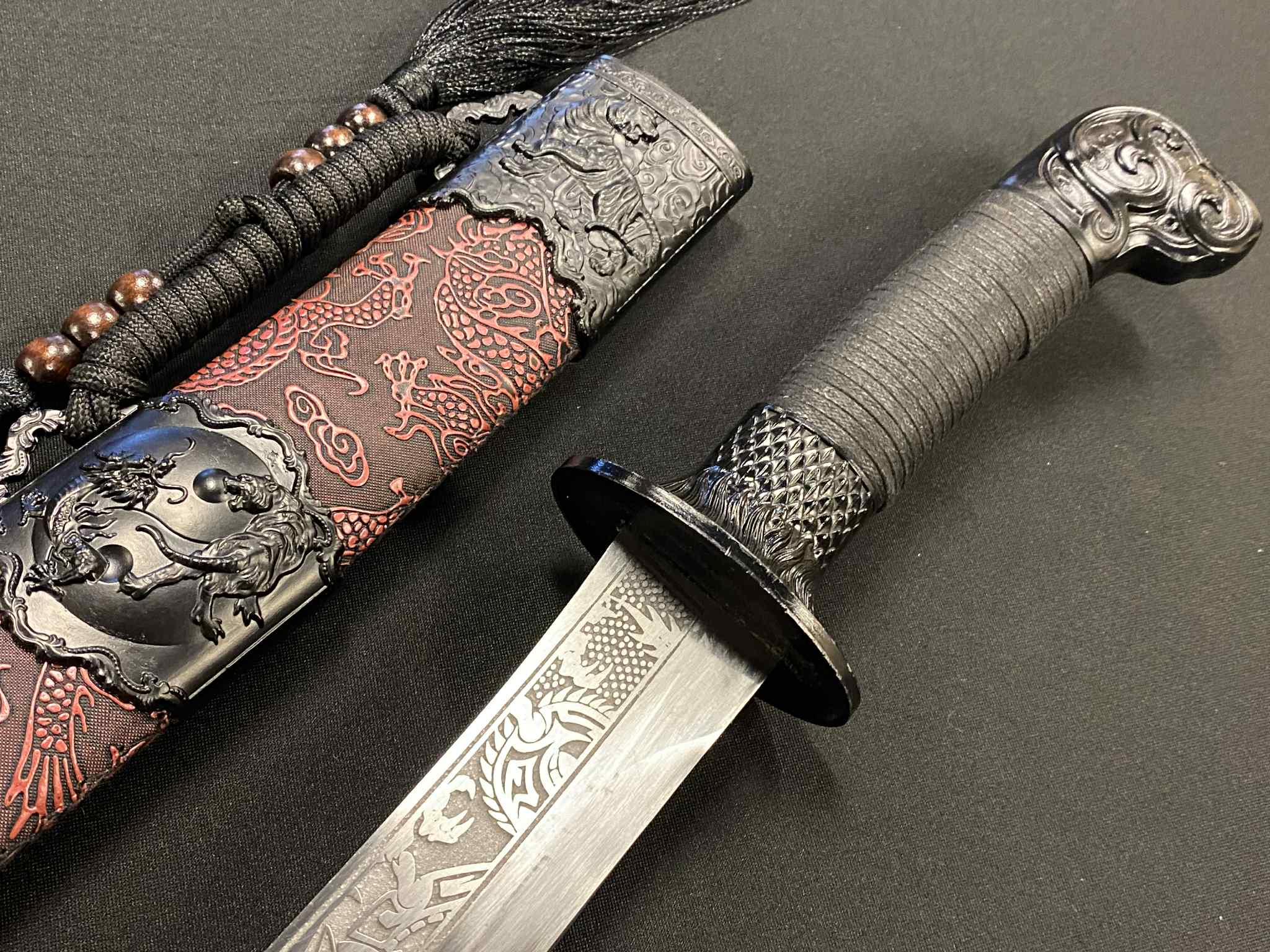 Dao Dagger - Tiger Dueling Dragon - Etched Manganese Steel