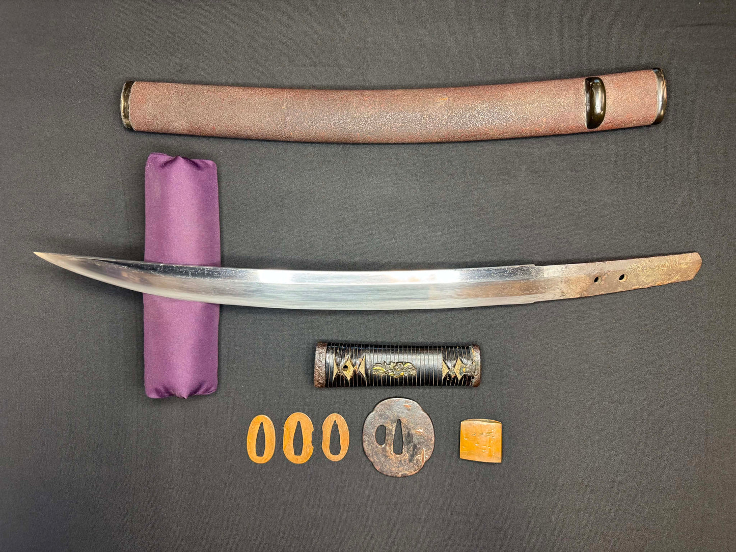 Antique Nihonto - WIDE Naginata Naoshi Wakizashi in Koshirae, signed Chikushu Ju Sa (unverified)