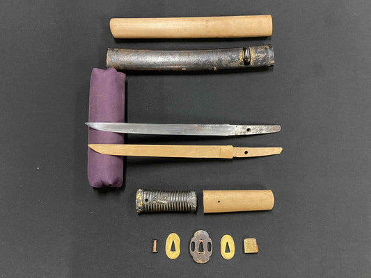 Antique Nihonto - Yoroi Doshi Tanto with Koshirae - signed Yoshimitsu (unverified)