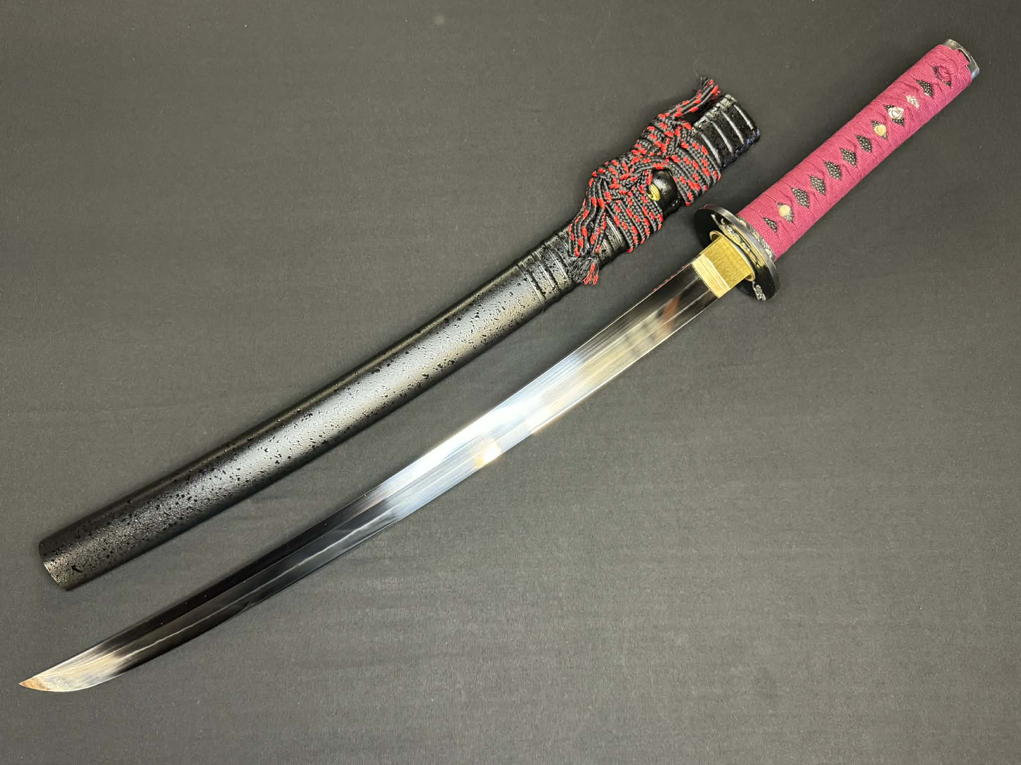 Legacy Steel Crimson Tiger Iris Reaper Wakizashi  - 1095 Clay Tempered Shobu Zukuri Suguha