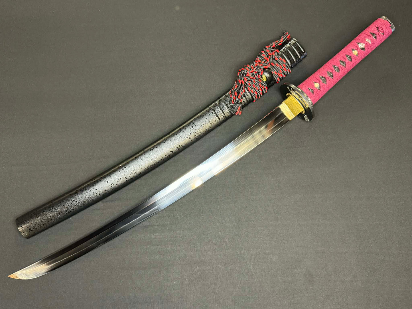 Legacy Steel Crimson Tiger Iris Reaper Wakizashi  - 1095 Clay Tempered Shobu Zukuri Suguha