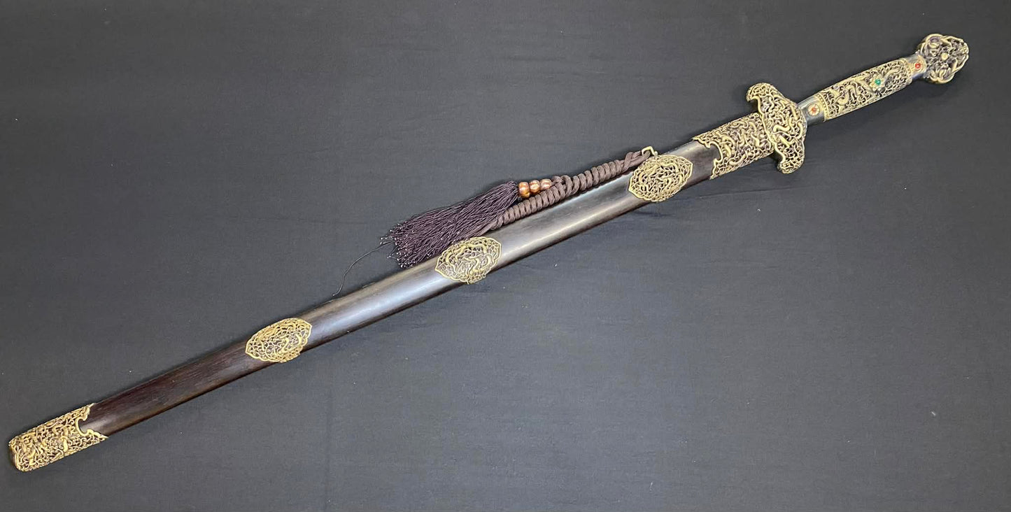 Phoenix Armory Qing Jian - Imperial Dragon -  four-face Damascus, Brass fittings
