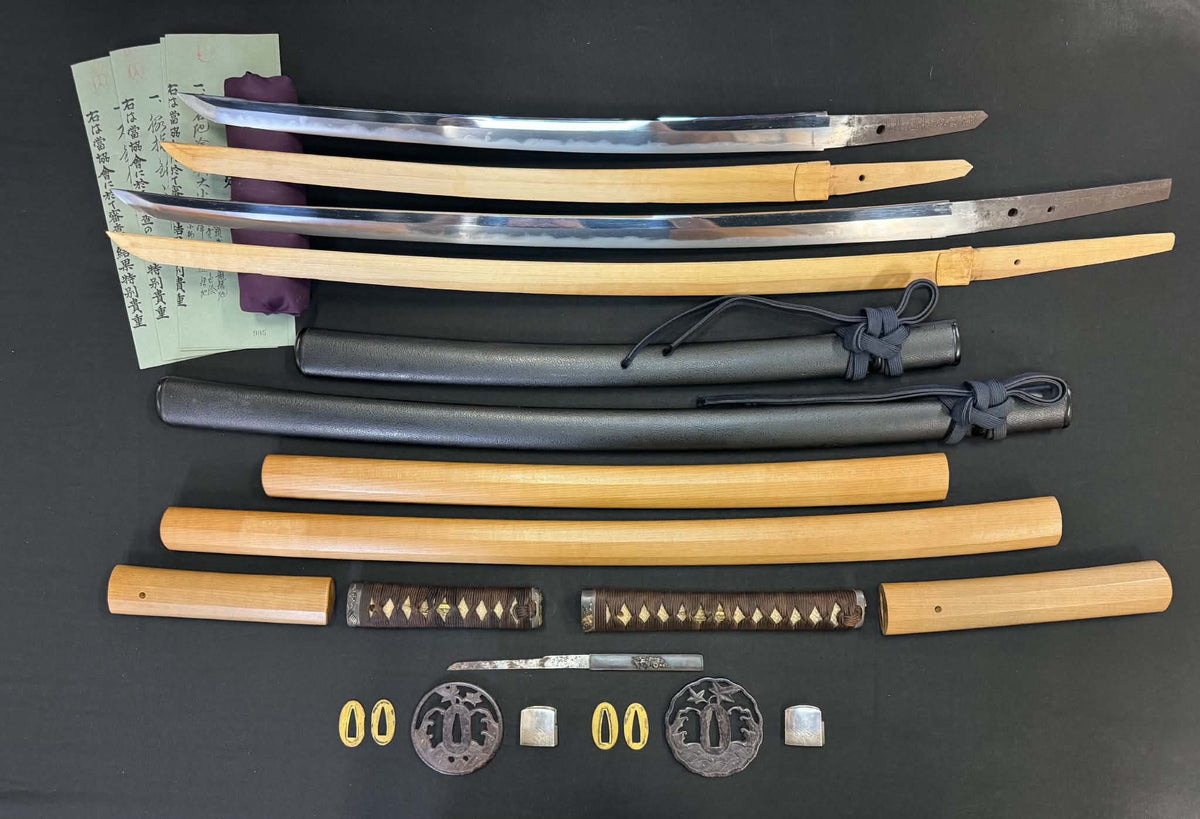 Antique Nihonto - Daishou with Koshirae. Wakizashi Signed Omi No Kuni Fujiwara Norihiro, Katana signed Bitchu no Kami Tachibana Yasuhiro, NBTHK certified