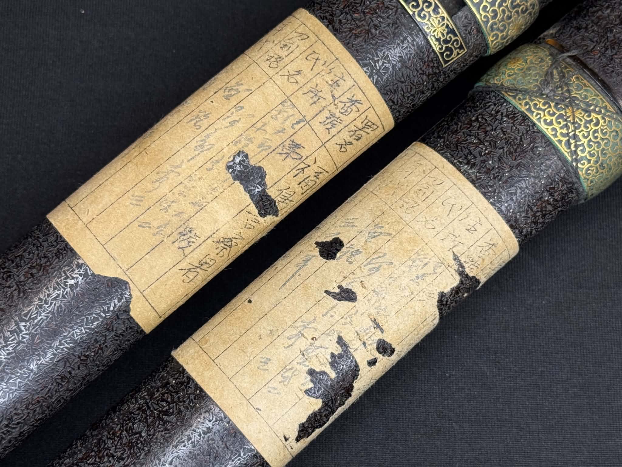 Antique Nihonto - Daishou Katana (NBTHK attributed to Fujiwara Takada) and Wakizashi (NBTHK attributed to Echizen Seki) in Handachi Koshirae