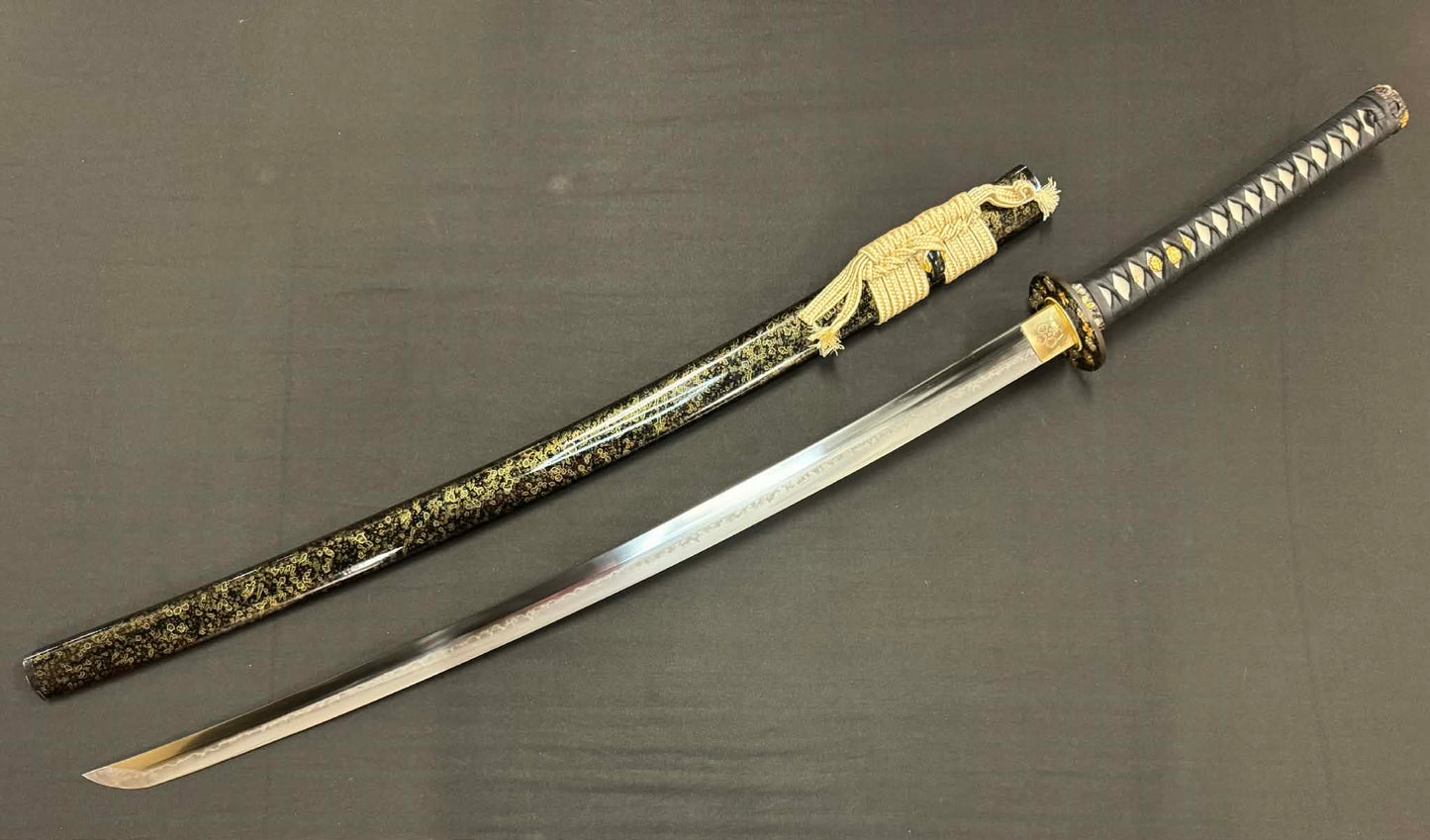 Moritaka Razor Prestige Katana - Gold Cherry Petals - Clay-Tempered T10 Choji hamon, Hazuya Polish